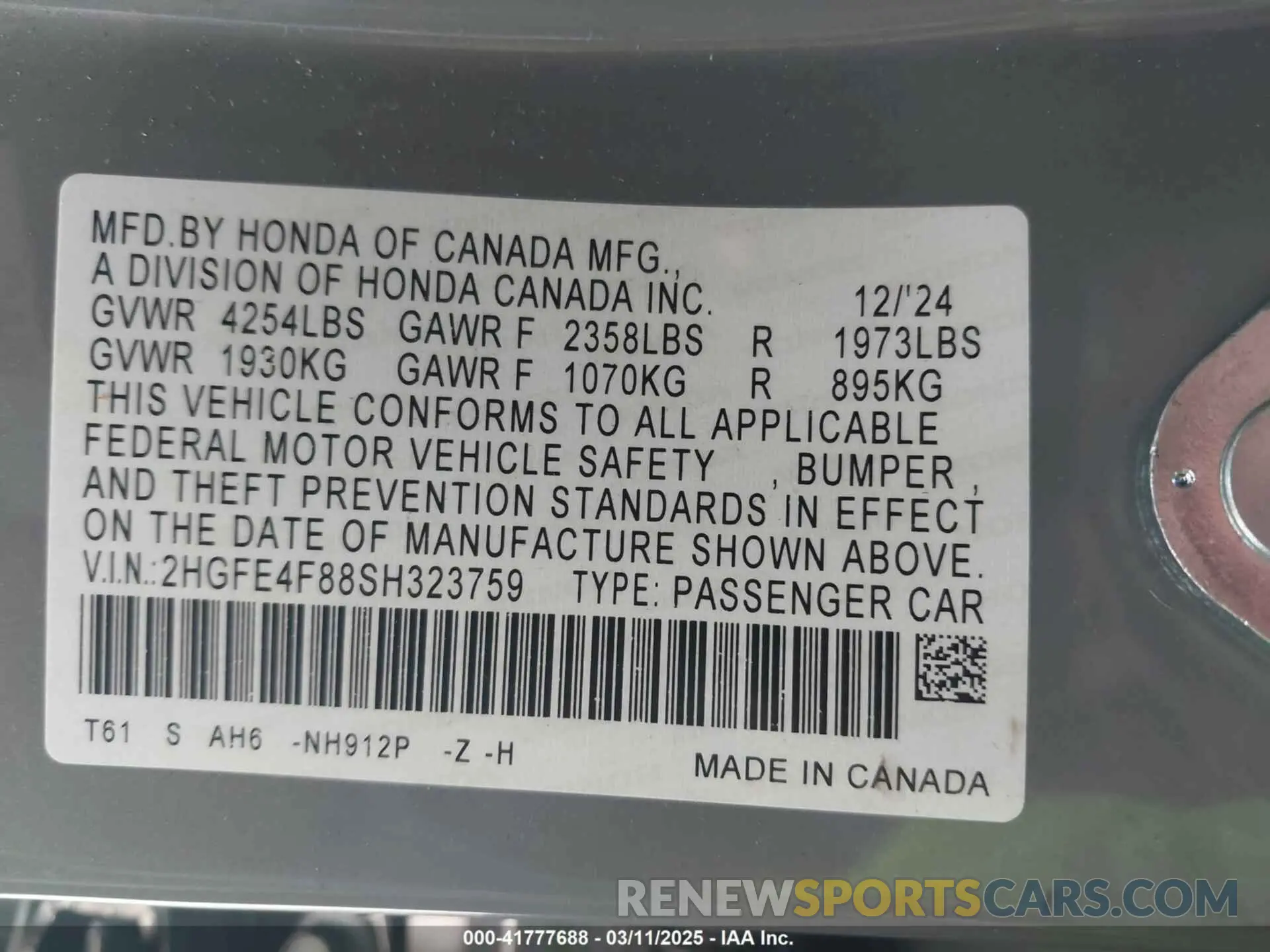 9 Photograph of a damaged car 2HGFE4F88SH323759 HONDA CIVIC  HYBRID 2025