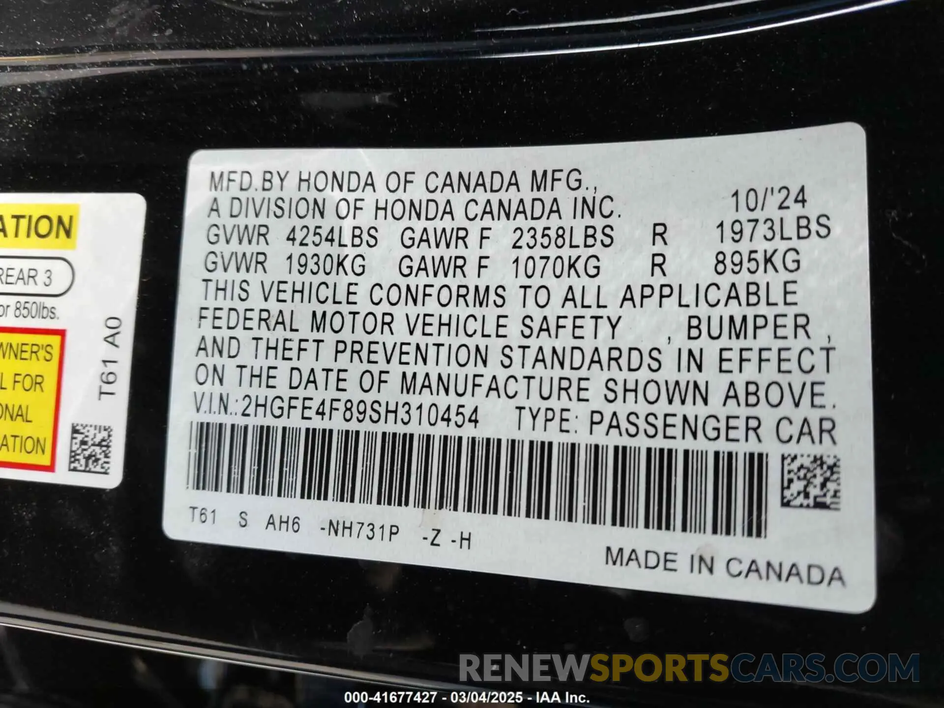 9 Photograph of a damaged car 2HGFE4F89SH310454 HONDA CIVIC  HYBRID 2025