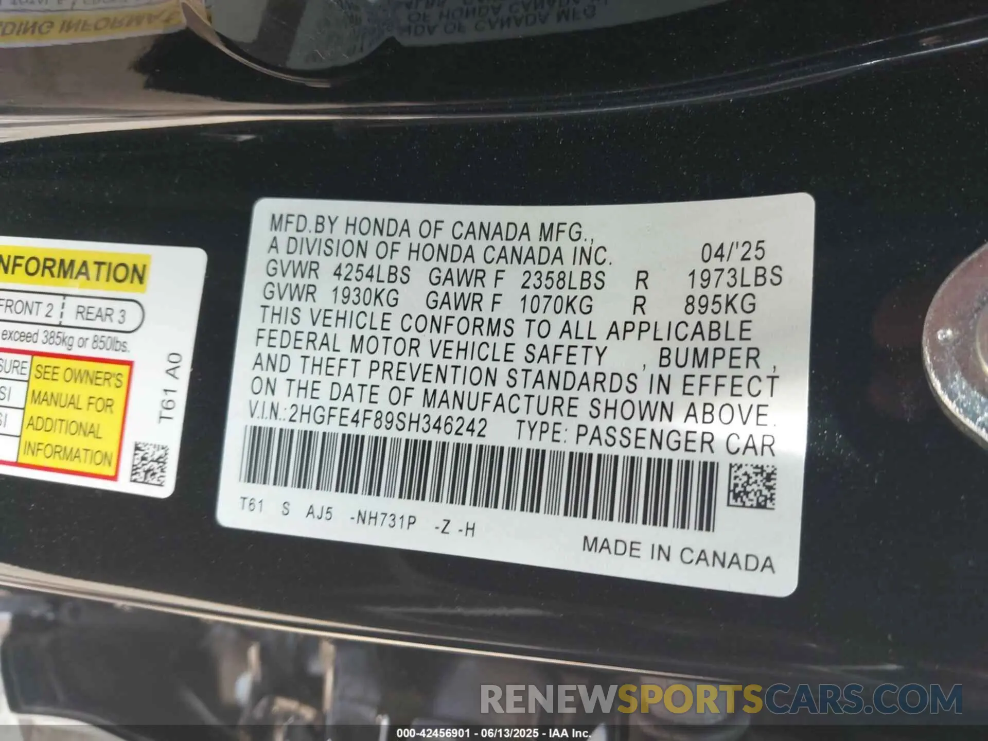 9 Photograph of a damaged car 2HGFE4F89SH346242 HONDA CIVIC HYBRID 2025