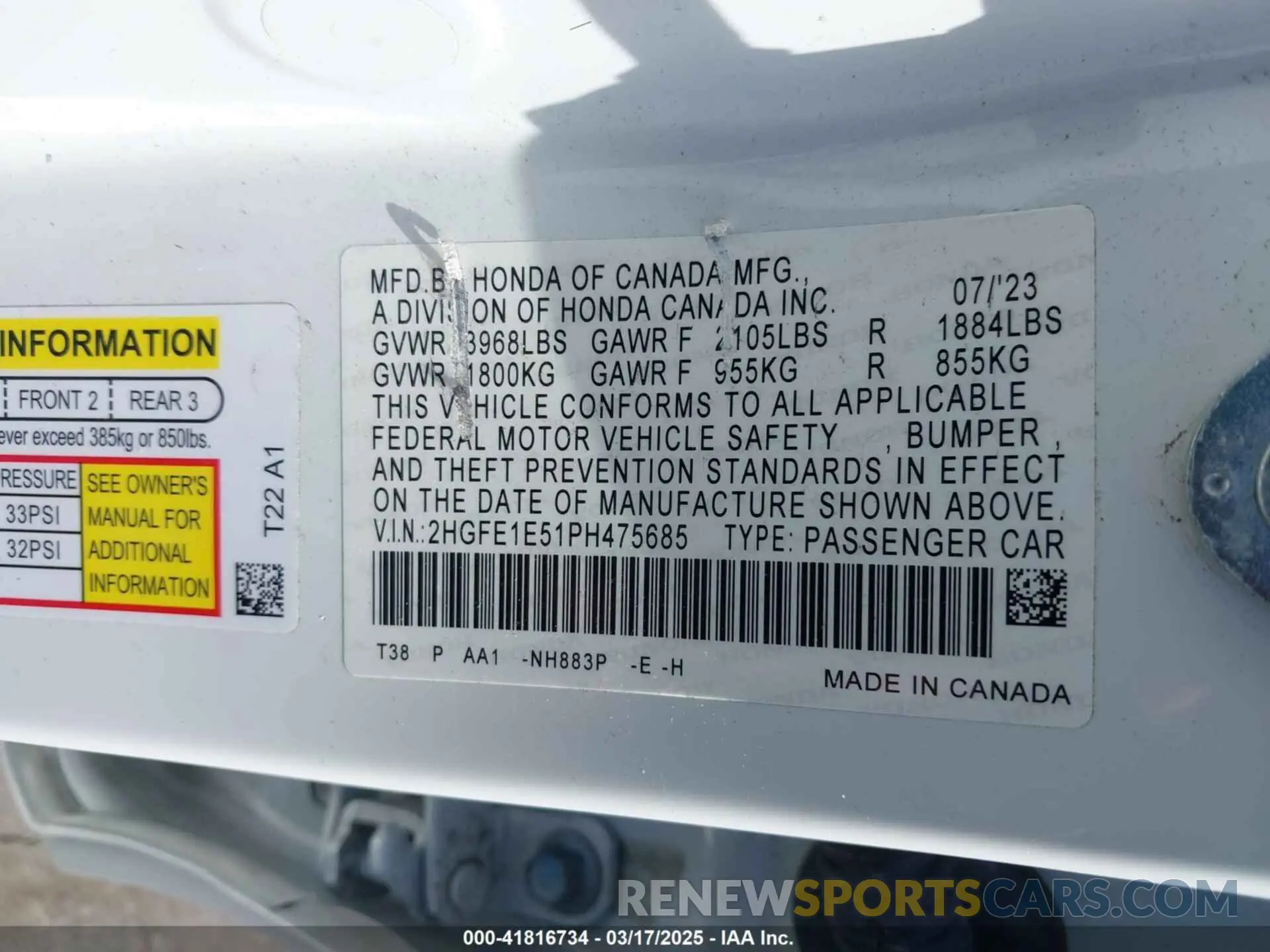 9 Photograph of a damaged car 2HGFE1E51PH475685 HONDA CIVIC SI 2023