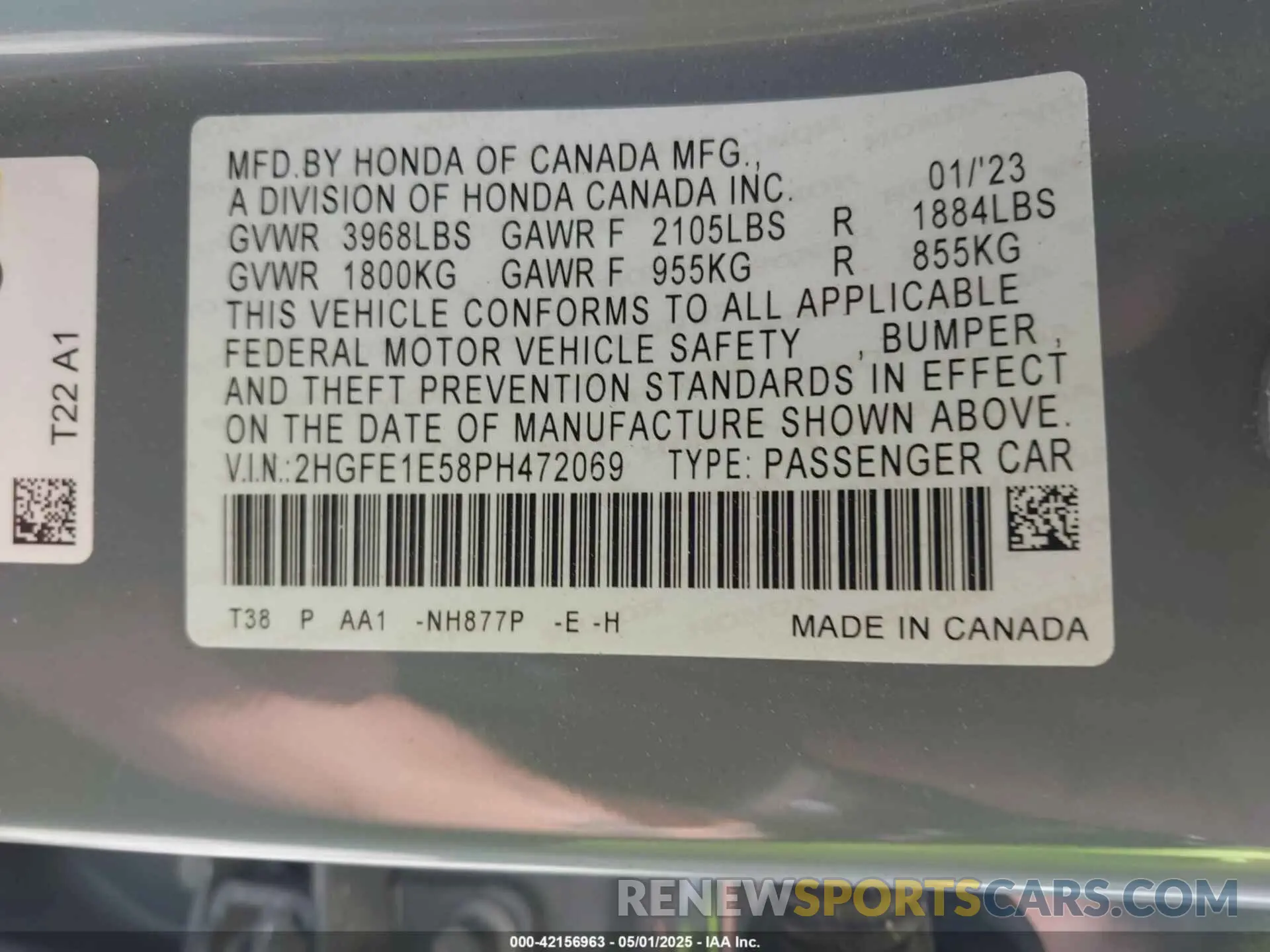 9 Photograph of a damaged car 2HGFE1E58PH472069 HONDA CIVIC SI 2023
