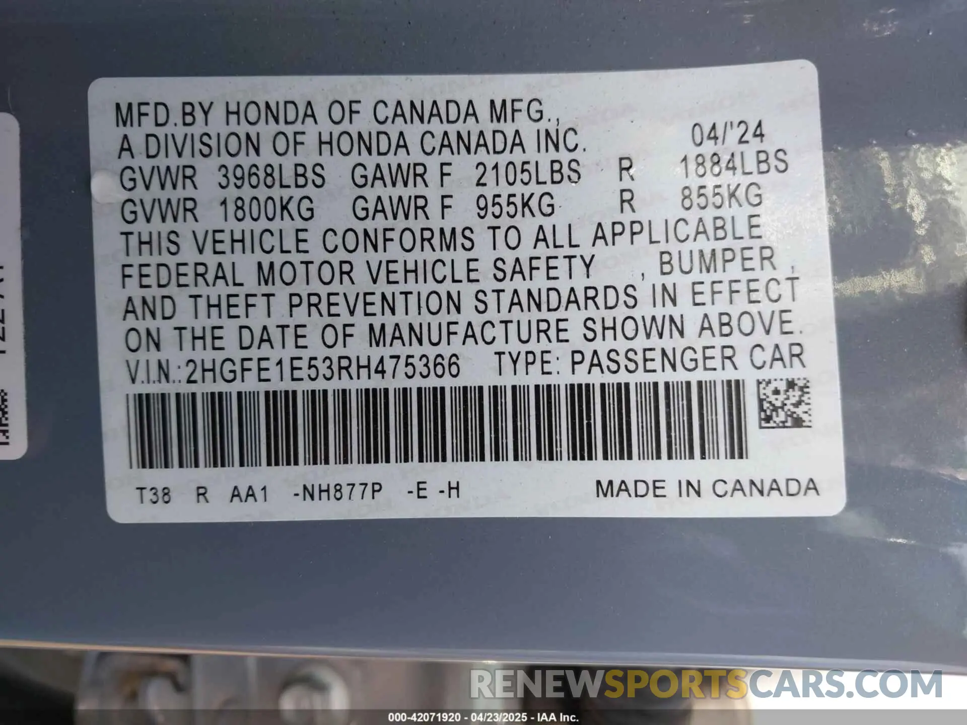 9 Photograph of a damaged car 2HGFE1E53RH475366 HONDA CIVIC SI 2024
