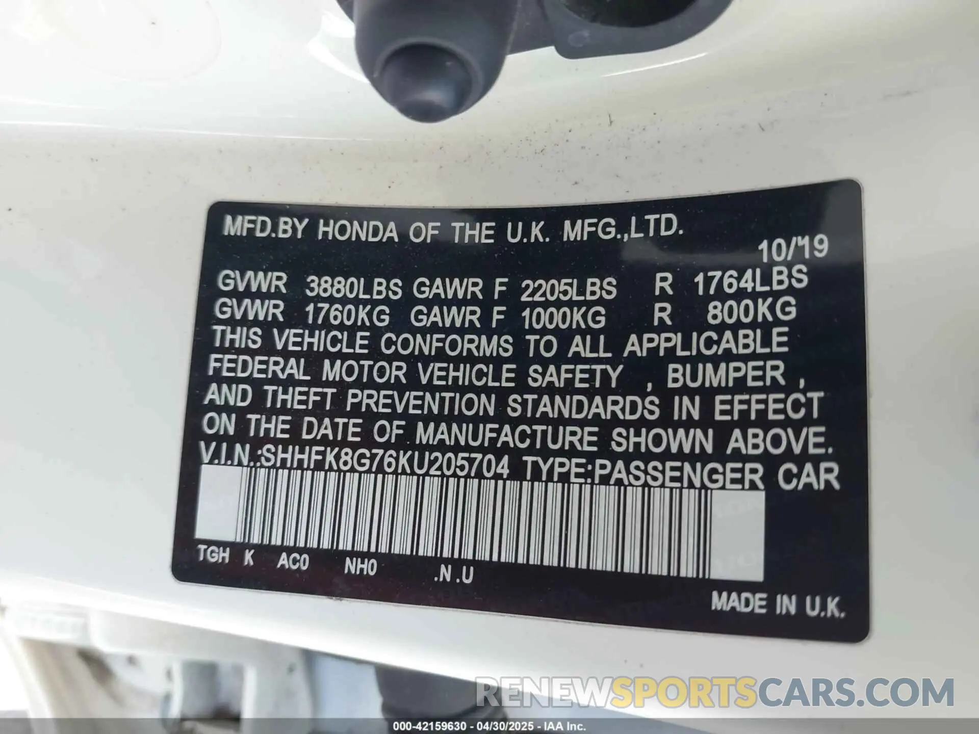 9 Фотография поврежденного автомобиля SHHFK8G76KU205704 HONDA CIVIC TYPE R 2019