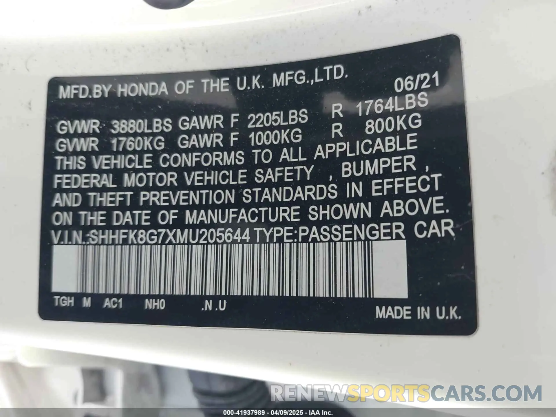 9 Фотография поврежденного автомобиля SHHFK8G7XMU205644 HONDA CIVIC TYPE R 2021