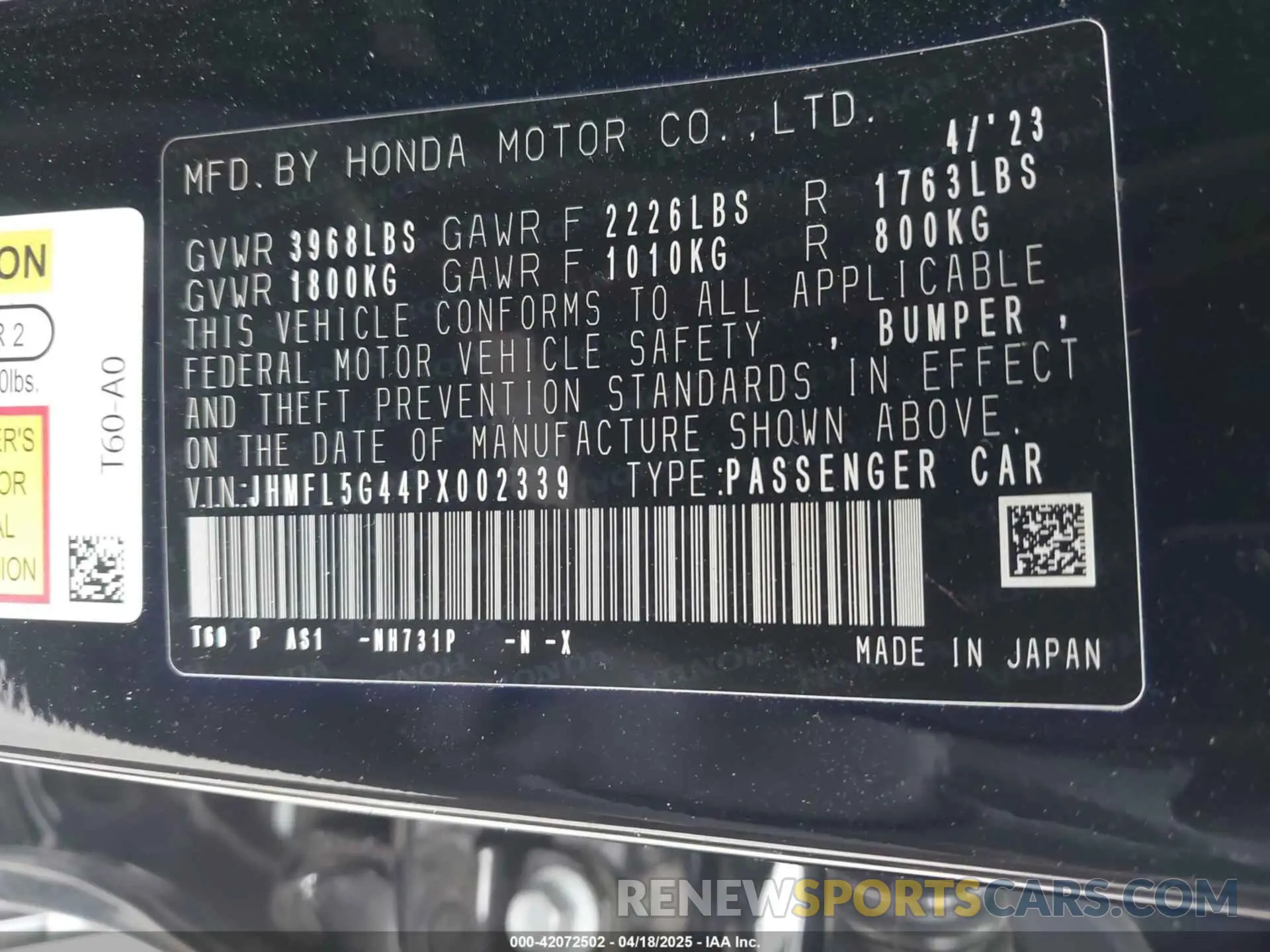 9 Фотография поврежденного автомобиля JHMFL5G44PX002339 HONDA CIVIC TYPE R 2023