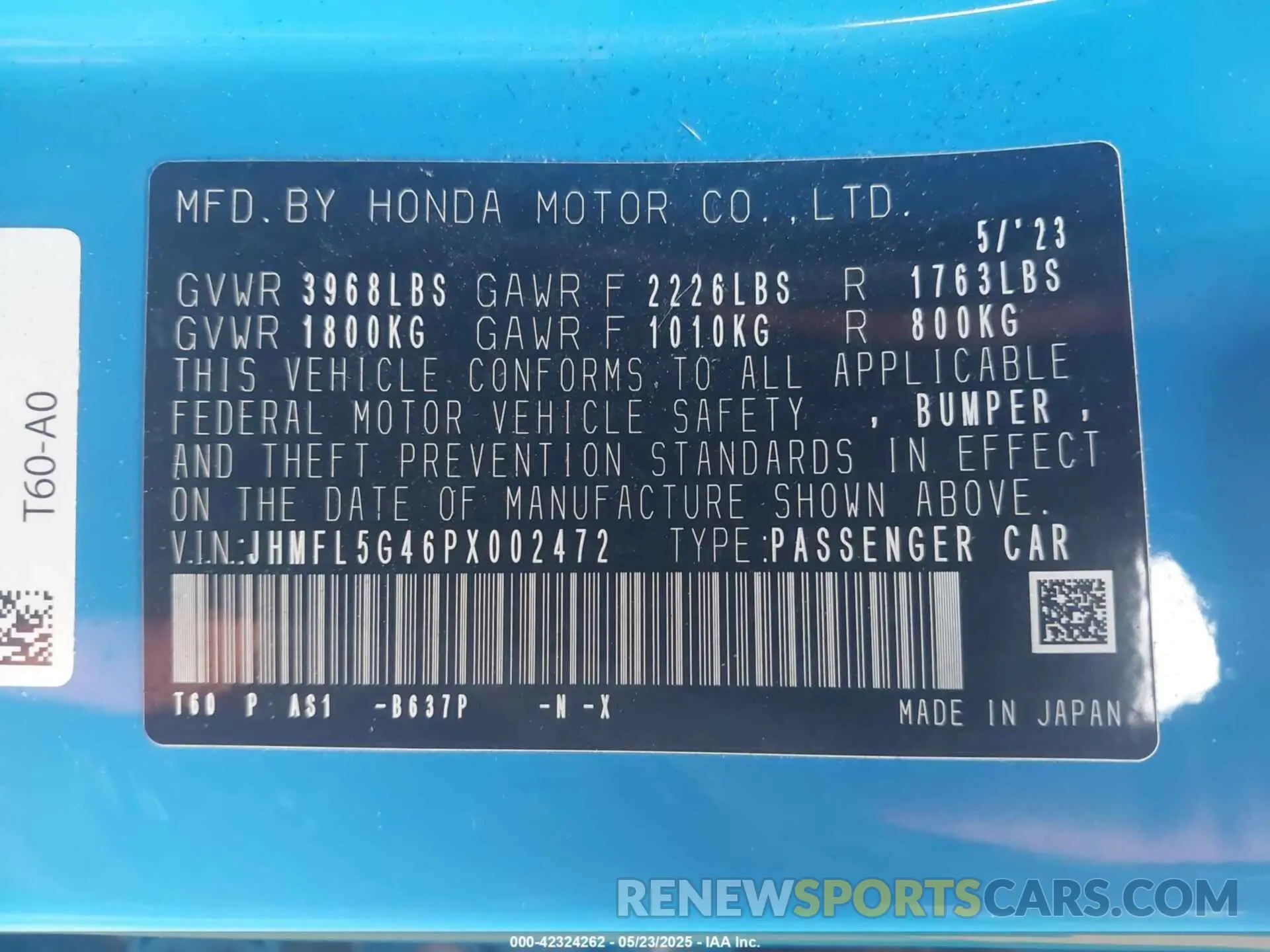 9 Фотография поврежденного автомобиля JHMFL5G46PX002472 HONDA CIVIC TYPE R 2023