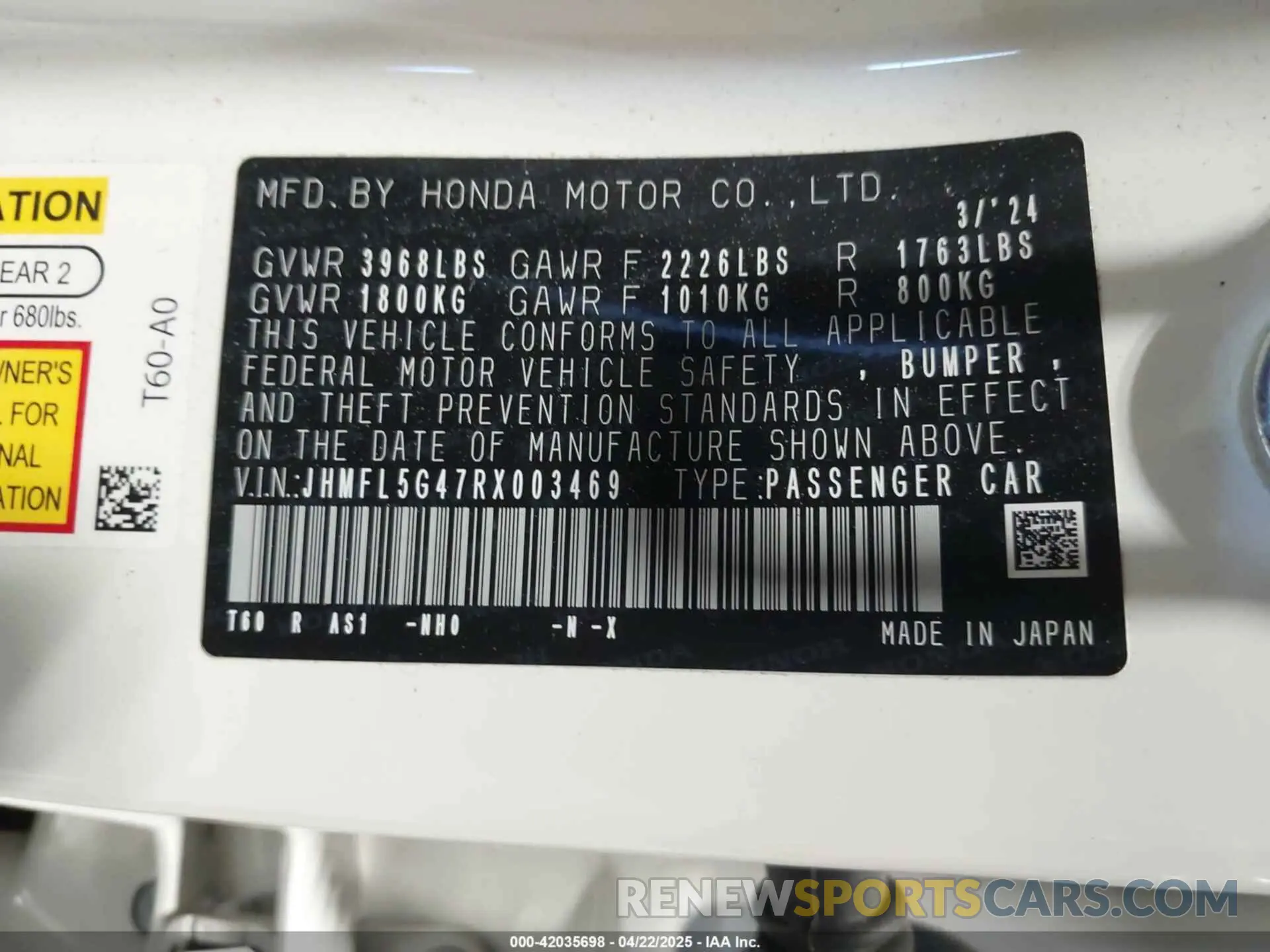 9 Фотография поврежденного автомобиля JHMFL5G47RX003469 HONDA CIVIC TYPE R 2024