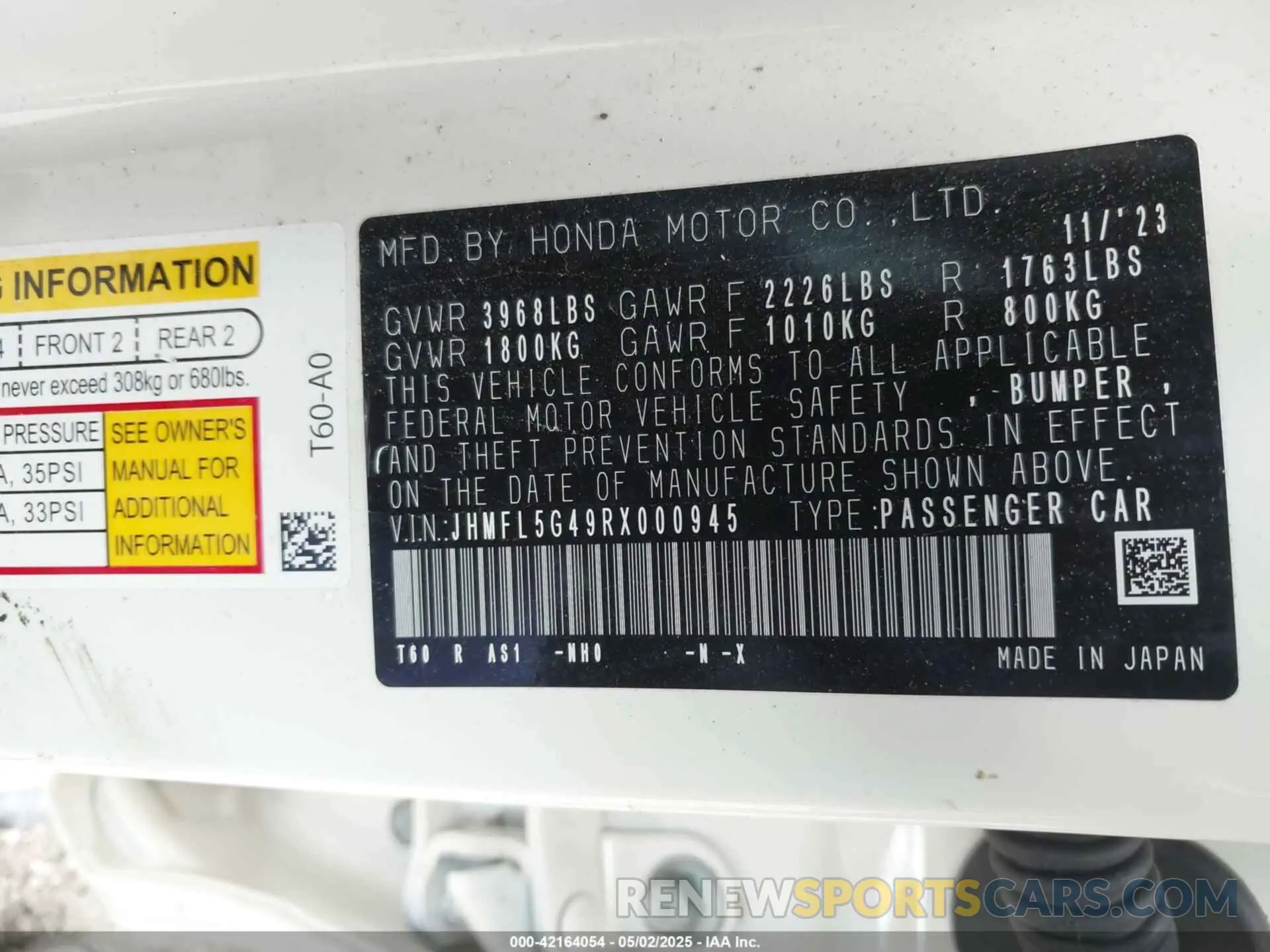 9 Photograph of a damaged car JHMFL5G49RX000945 HONDA CIVIC TYPE R 2024