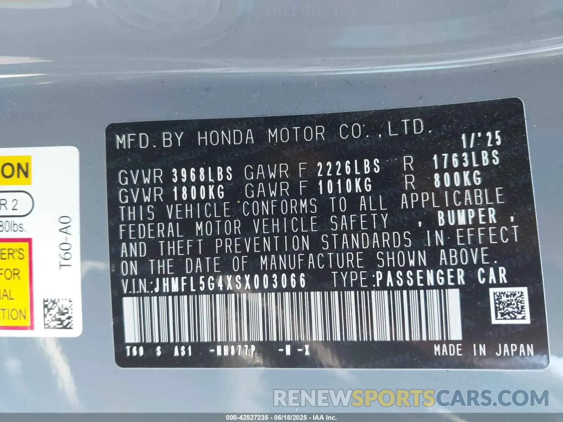 9 Фотография поврежденного автомобиля JHMFL5G4XSX003066 HONDA CIVIC TYPE R 2025