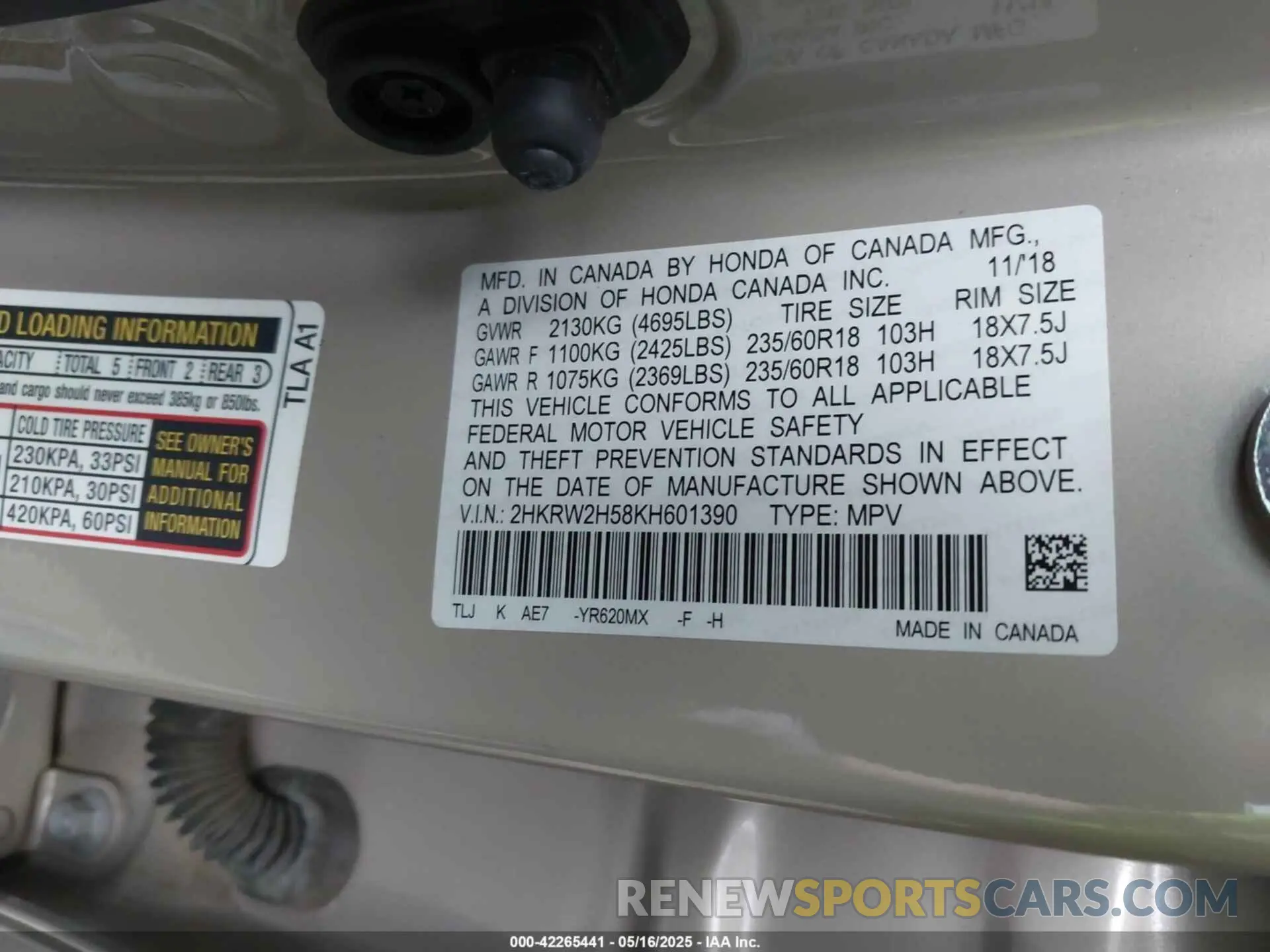 9 Photograph of a damaged car 2HKRW2H58KH601390 HONDA CR-V 2019