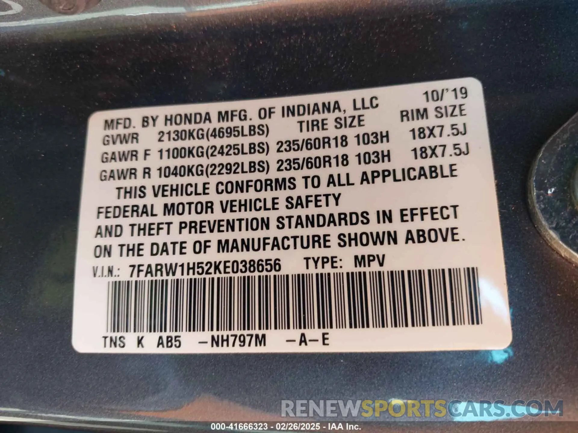 9 Photograph of a damaged car 7FARW1H52KE038656 HONDA CR-V 2019