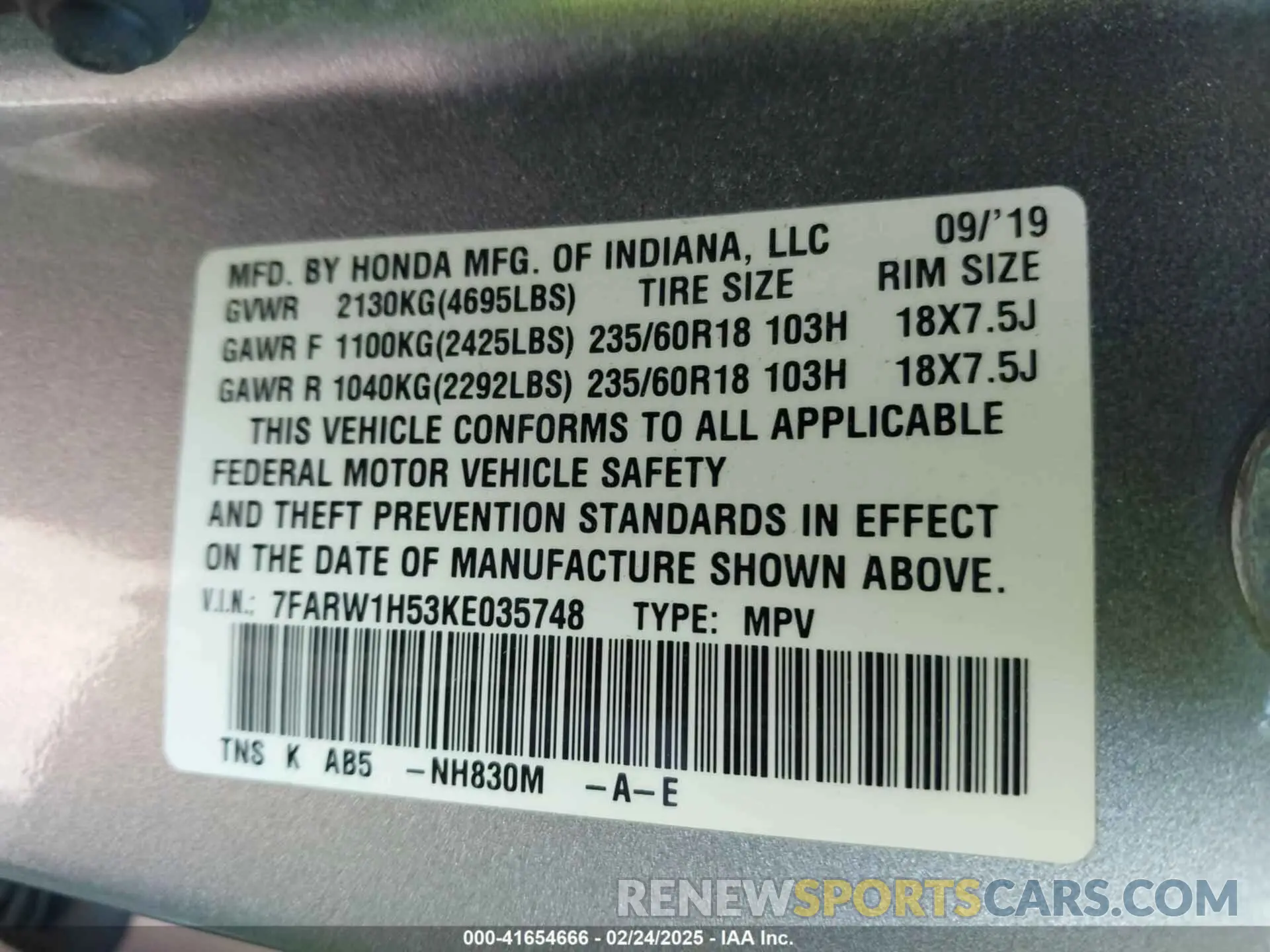 9 Photograph of a damaged car 7FARW1H53KE035748 HONDA CR-V 2019