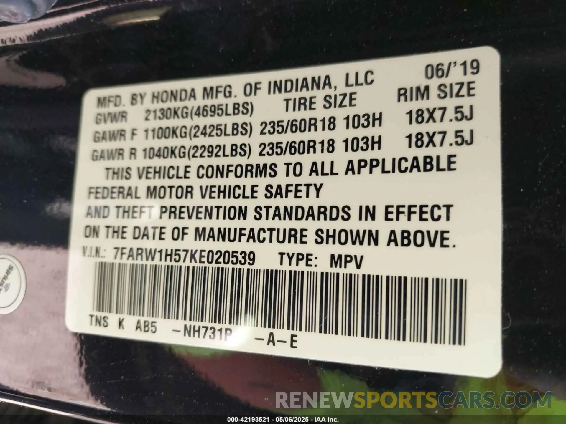 9 Photograph of a damaged car 7FARW1H57KE020539 HONDA CR-V 2019