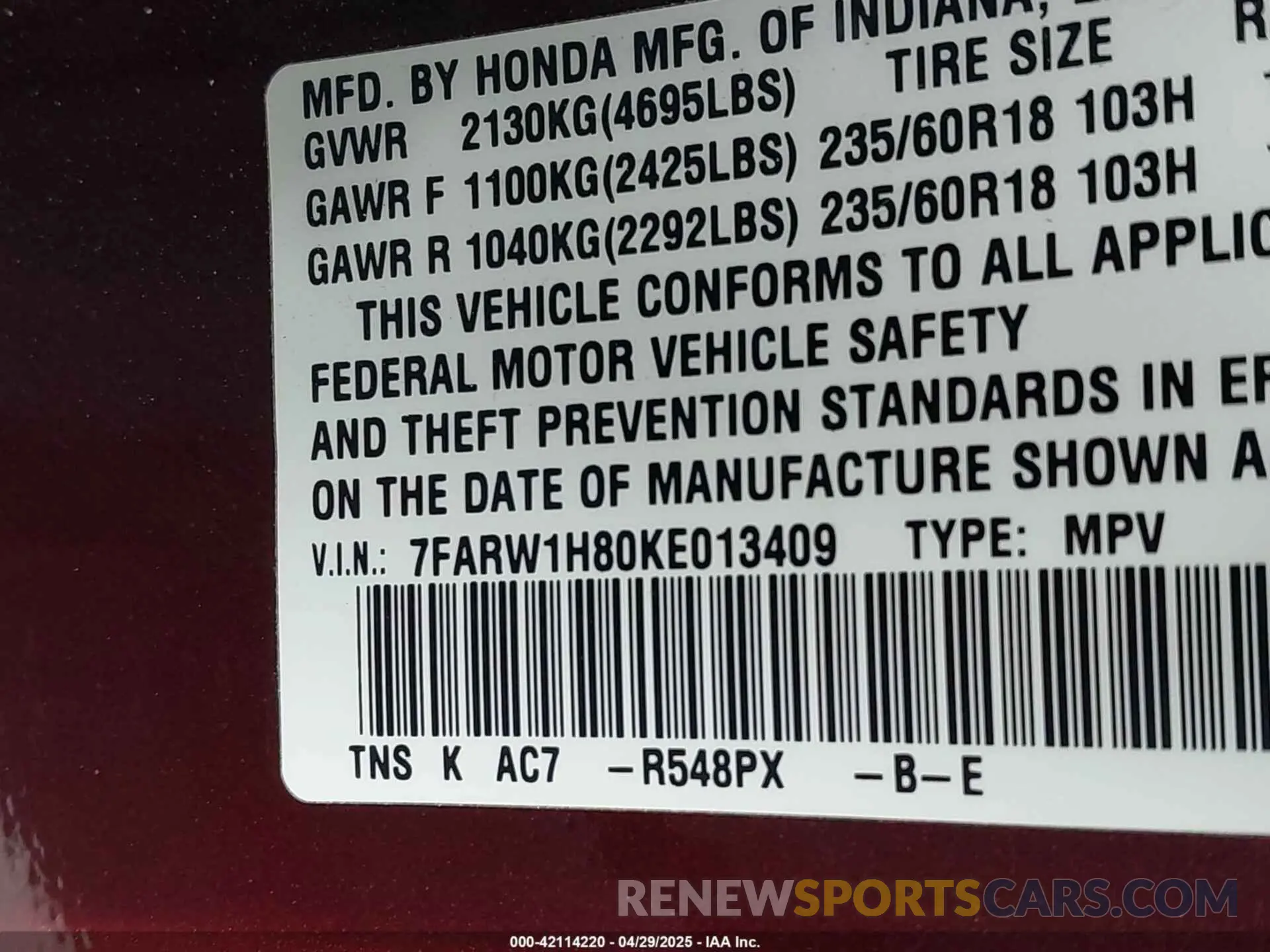 9 Photograph of a damaged car 7FARW1H80KE013409 HONDA CR-V 2019
