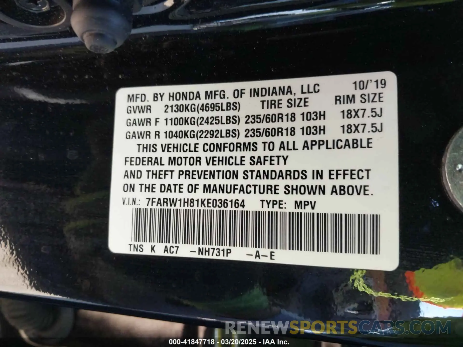 9 Фотография поврежденного автомобиля 7FARW1H81KE036164 HONDA CR-V 2019