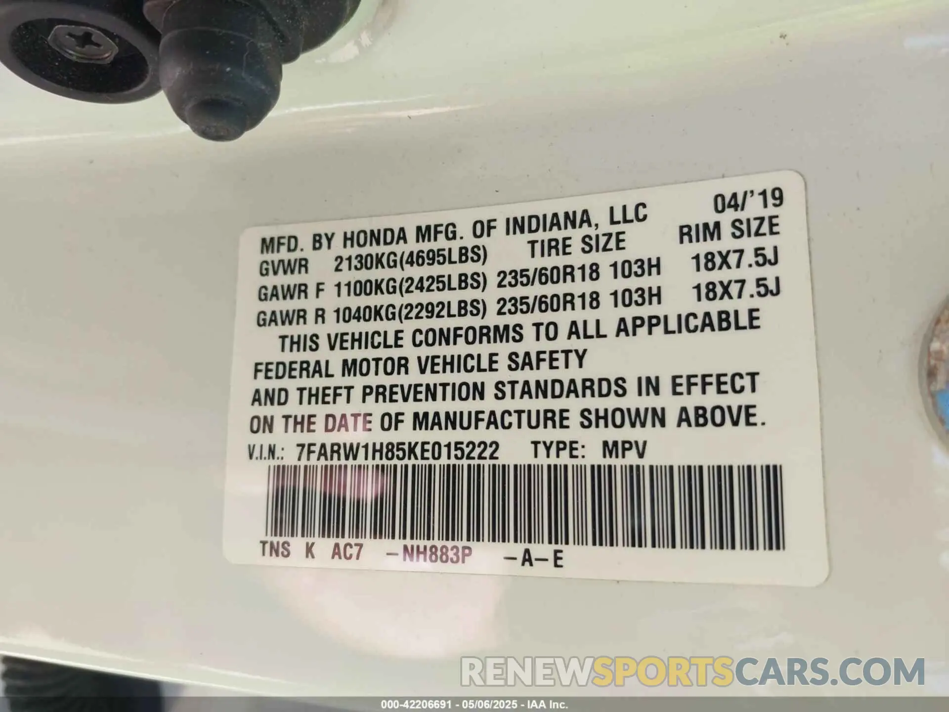 9 Photograph of a damaged car 7FARW1H85KE015222 HONDA CR-V 2019
