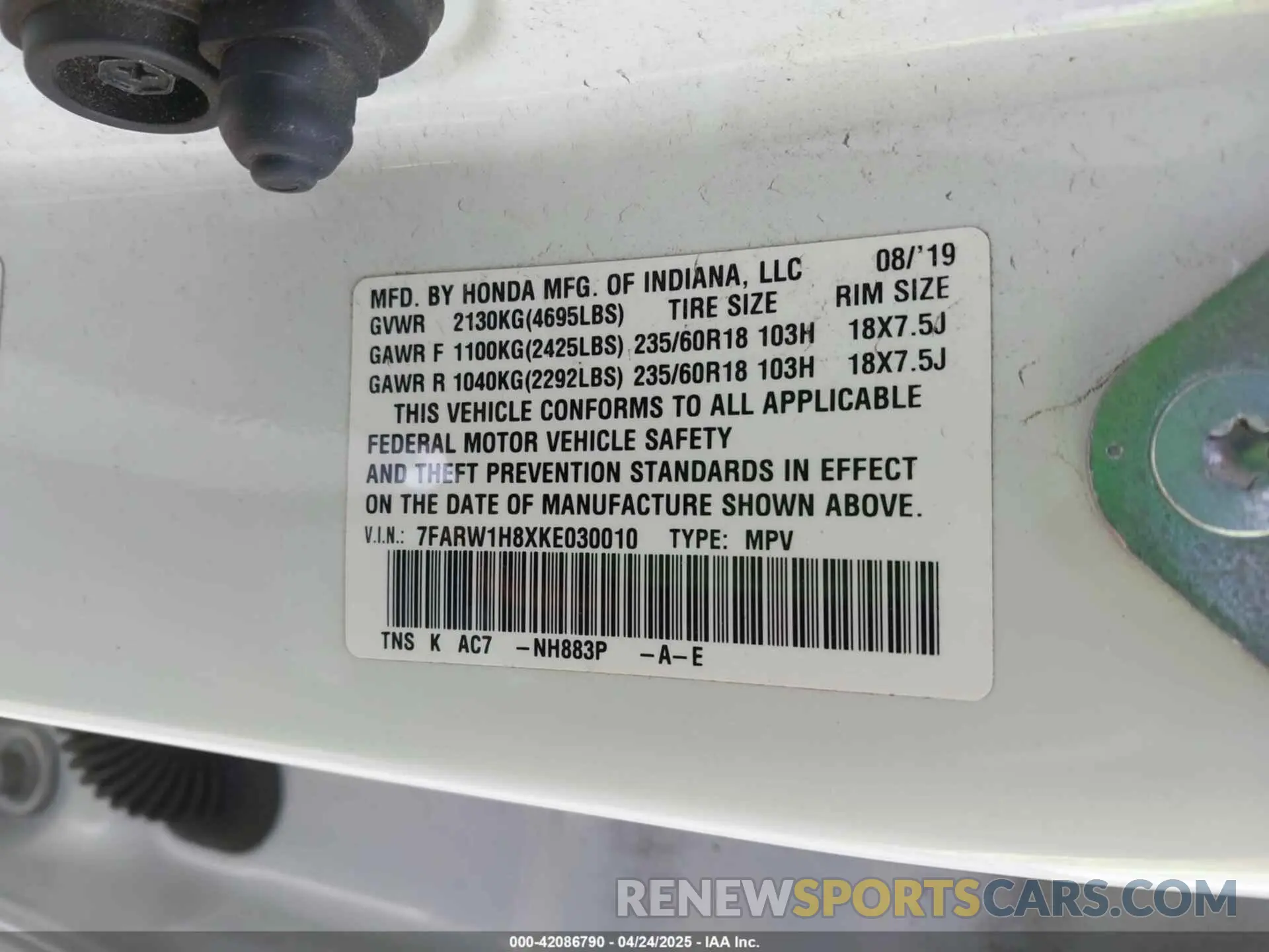 9 Photograph of a damaged car 7FARW1H8XKE030010 HONDA CR-V 2019