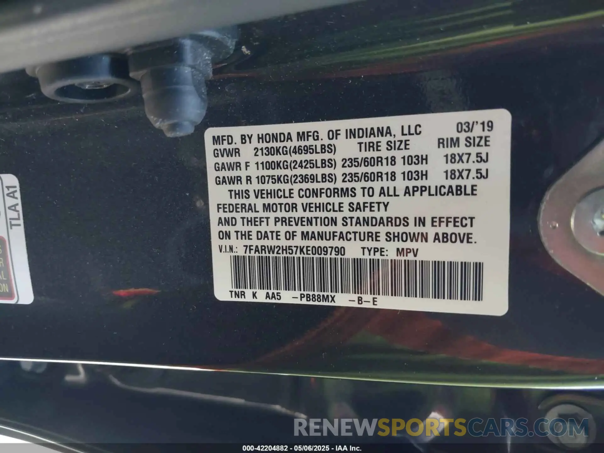 9 Фотография поврежденного автомобиля 7FARW2H57KE009790 HONDA CR-V 2019
