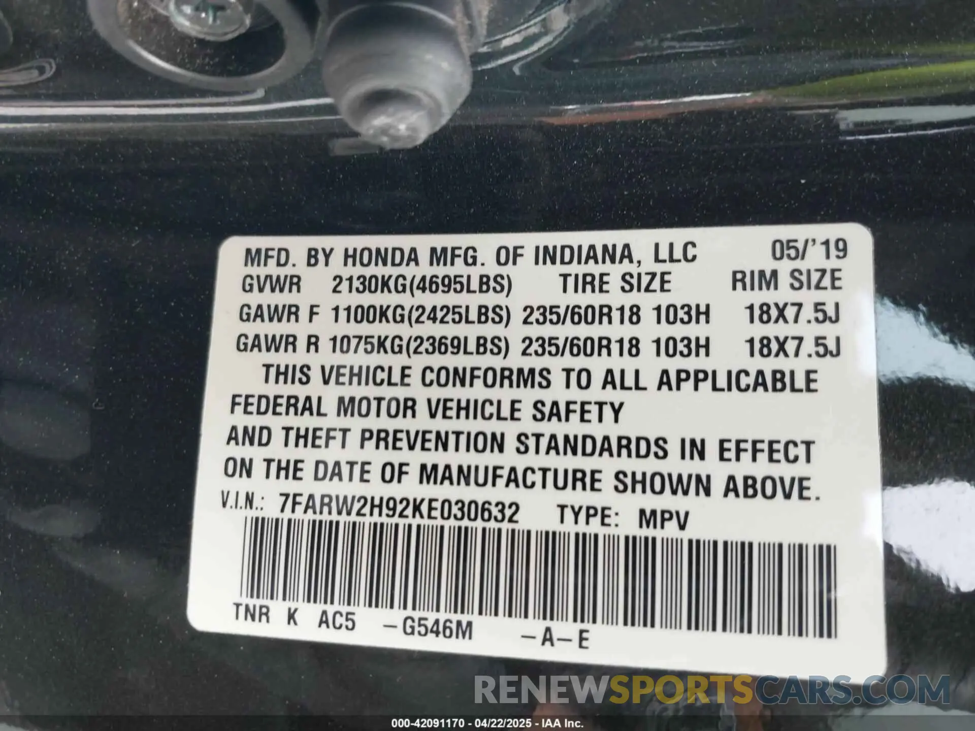 9 Фотография поврежденного автомобиля 7FARW2H92KE030632 HONDA CR-V 2019