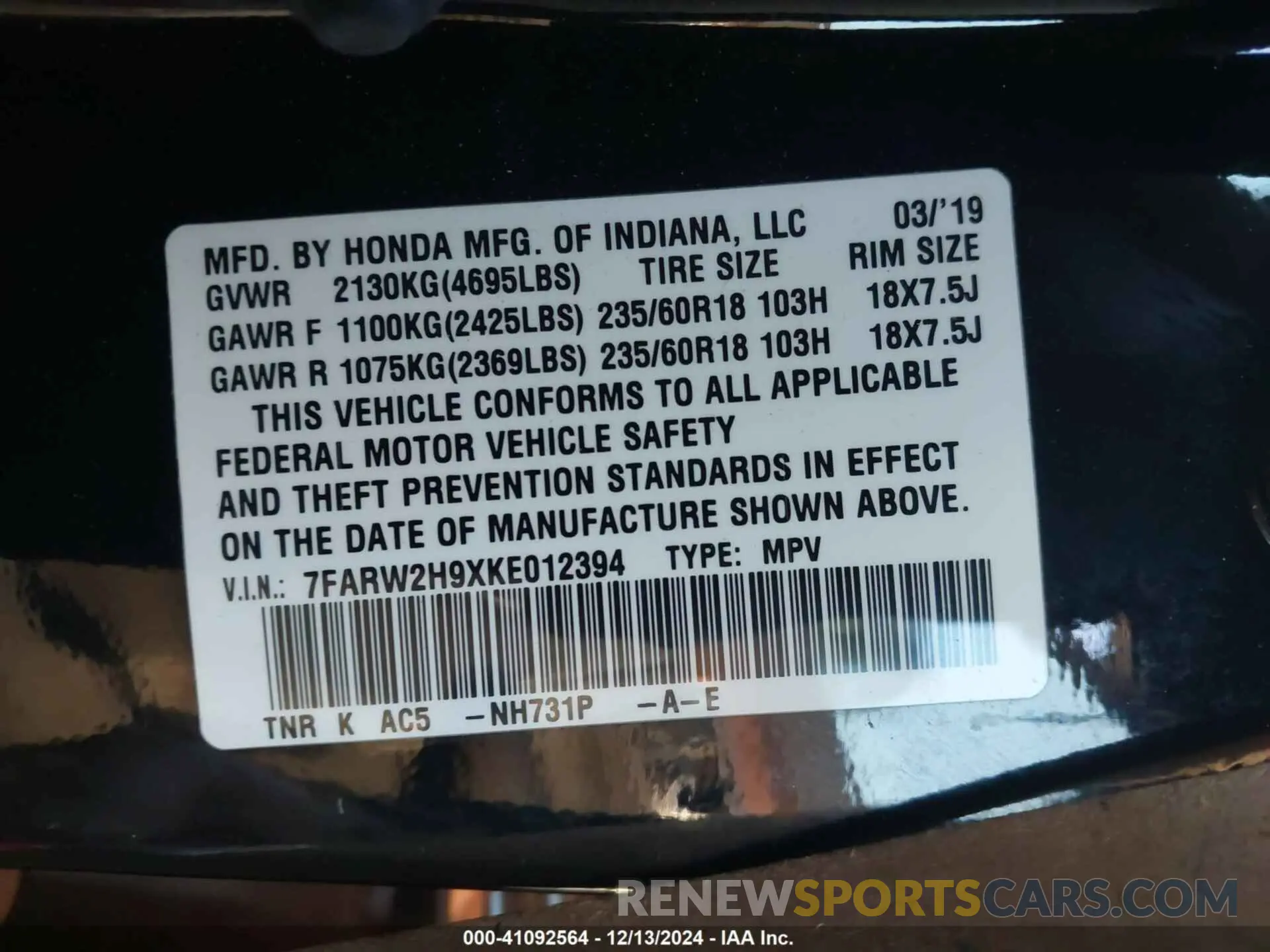 9 Фотография поврежденного автомобиля 7FARW2H9XKE012394 HONDA CR-V 2019