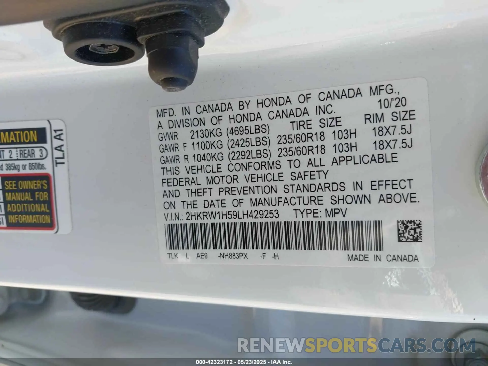 9 Фотография поврежденного автомобиля 2HKRW1H59LH429253 HONDA CR-V 2020