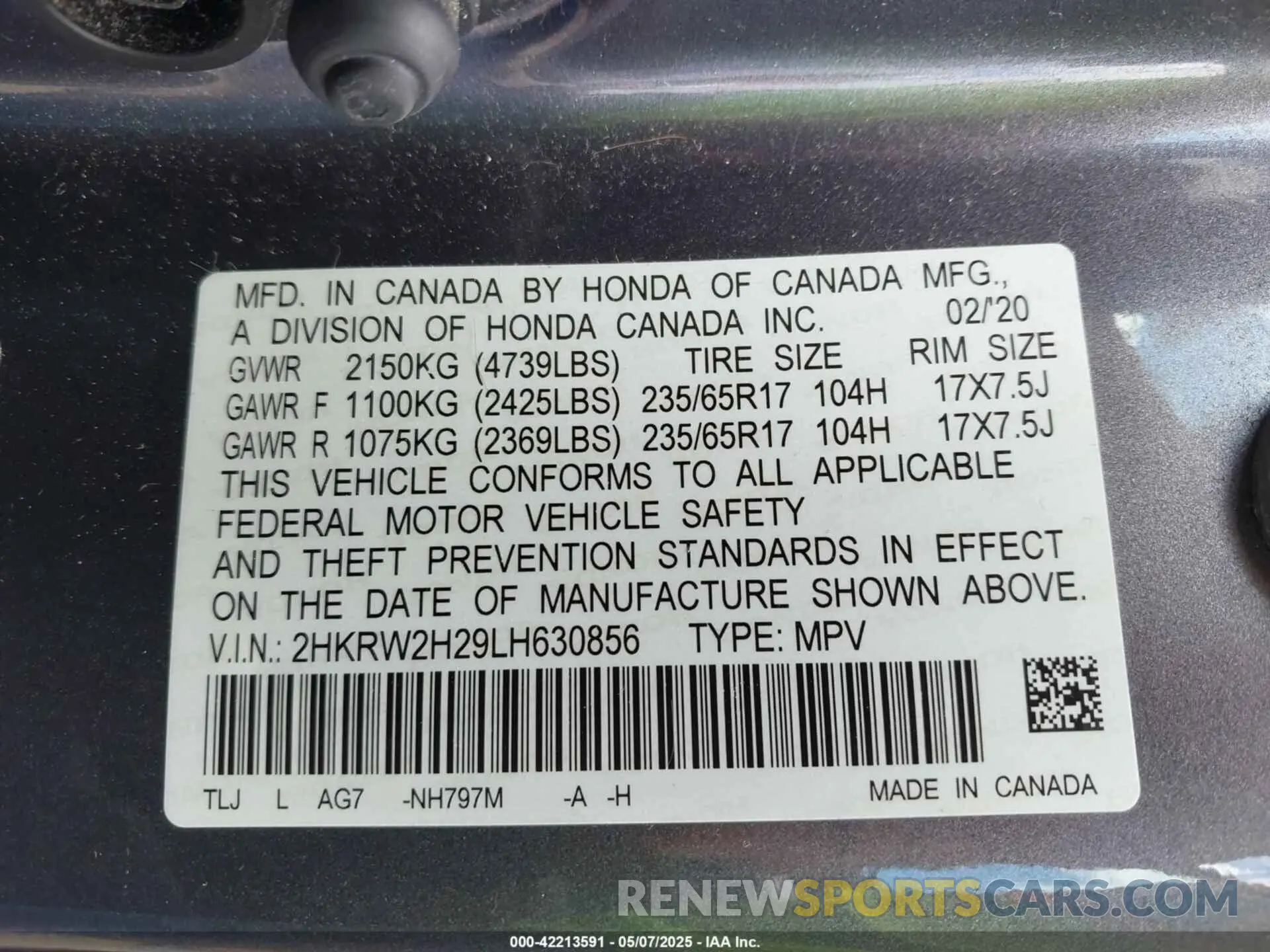 9 Photograph of a damaged car 2HKRW2H29LH630856 HONDA CR-V 2020