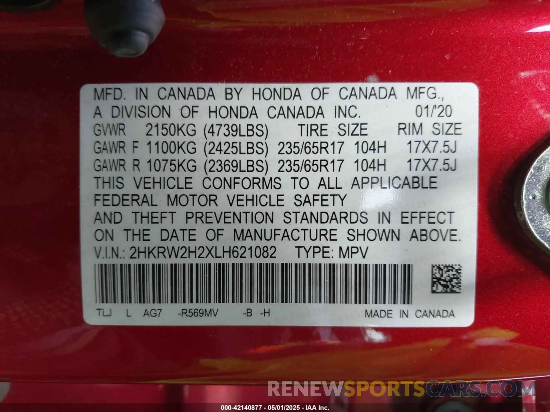 9 Photograph of a damaged car 2HKRW2H2XLH621082 HONDA CR-V 2020
