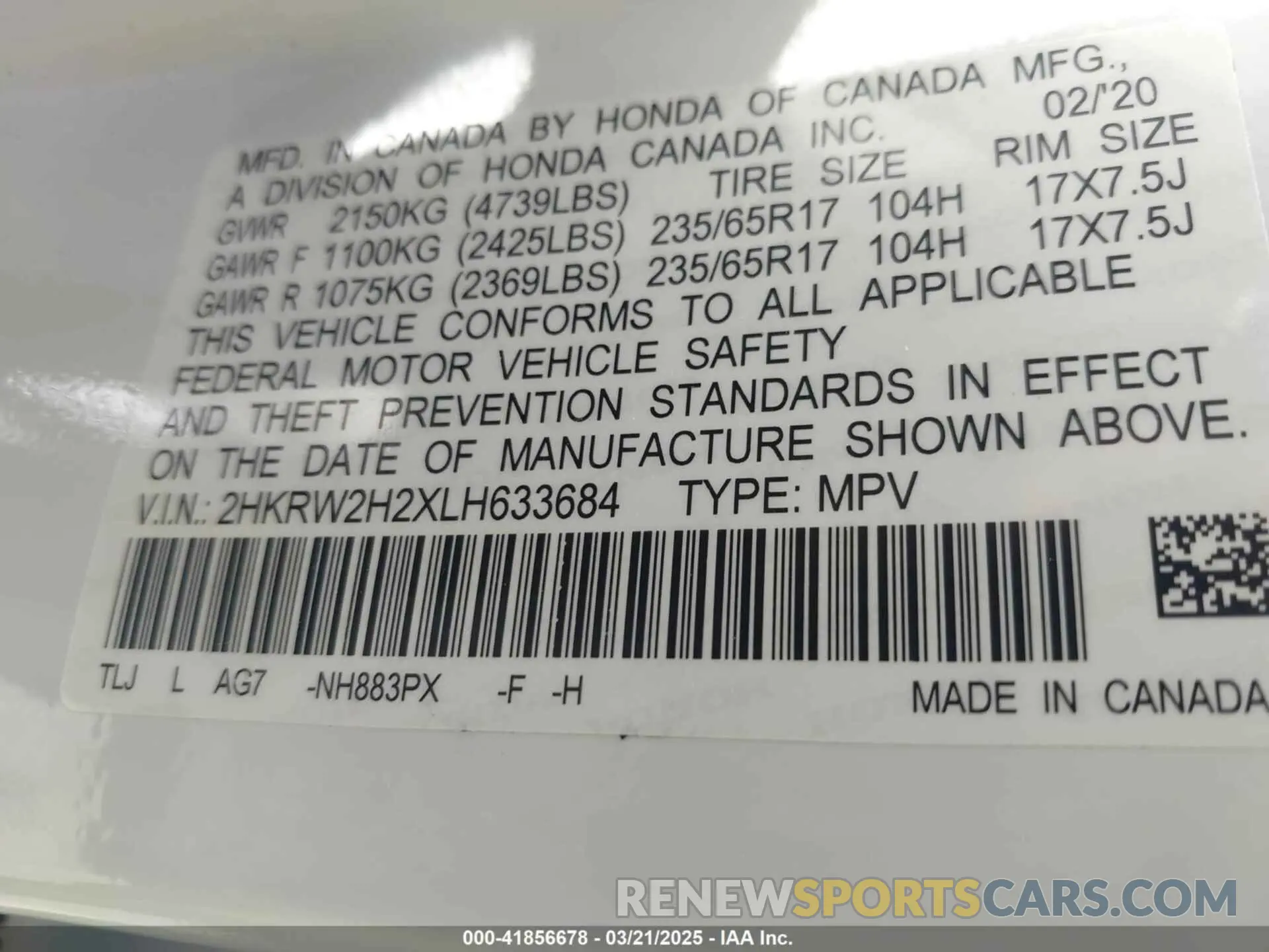 9 Photograph of a damaged car 2HKRW2H2XLH633684 HONDA CR-V 2020
