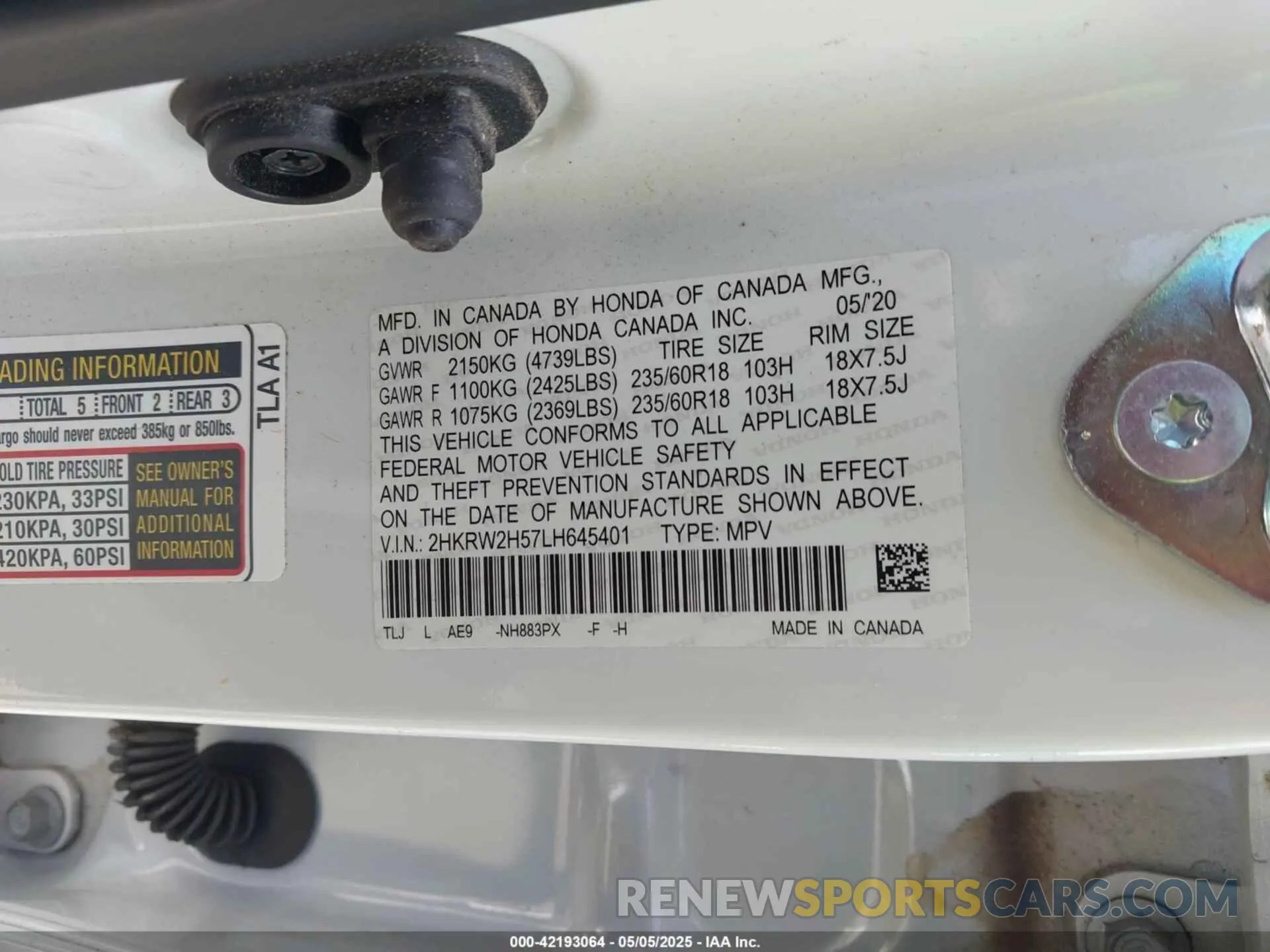 9 Photograph of a damaged car 2HKRW2H57LH645401 HONDA CR-V 2020