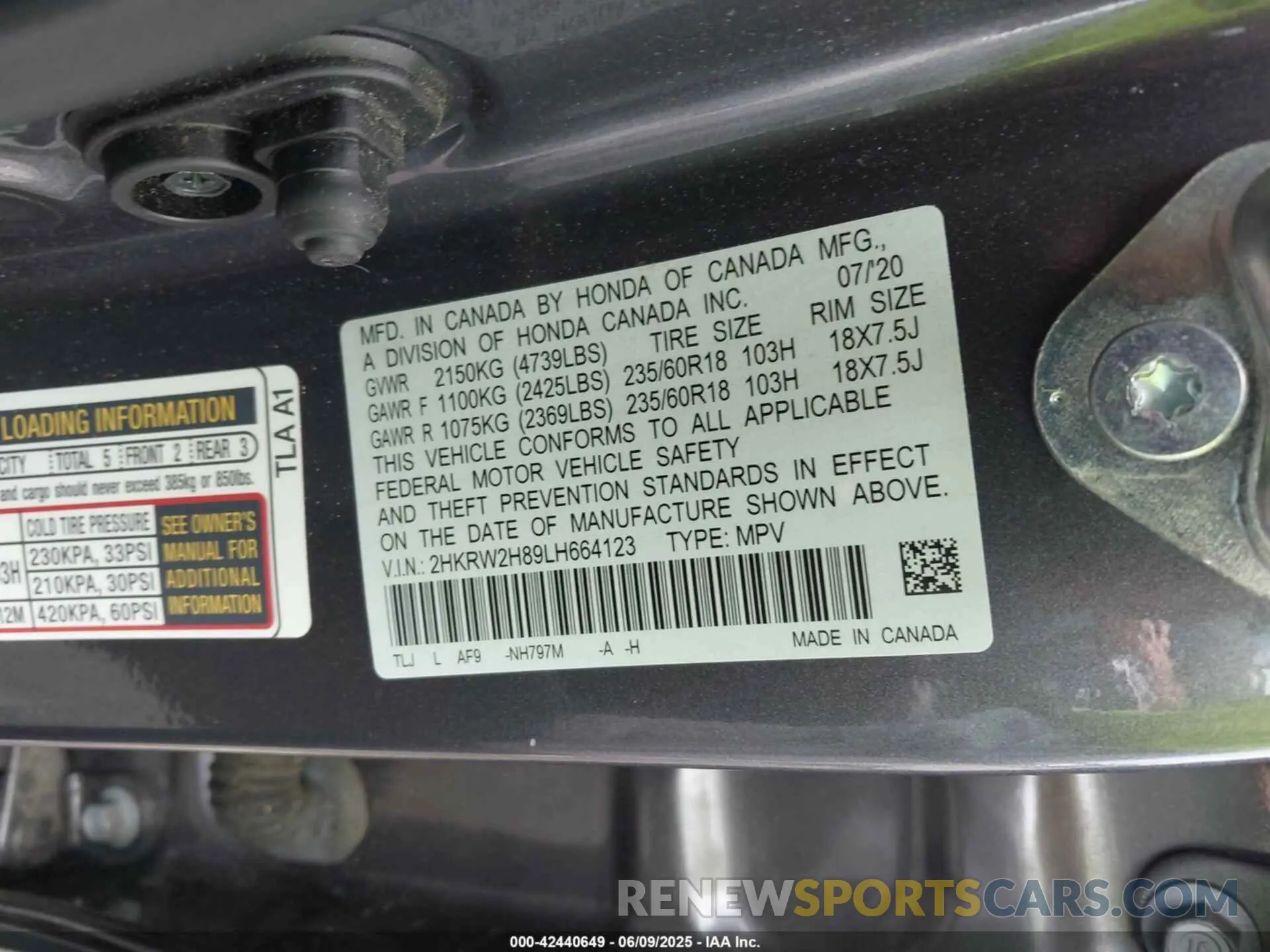 9 Photograph of a damaged car 2HKRW2H89LH664123 HONDA CR-V 2020
