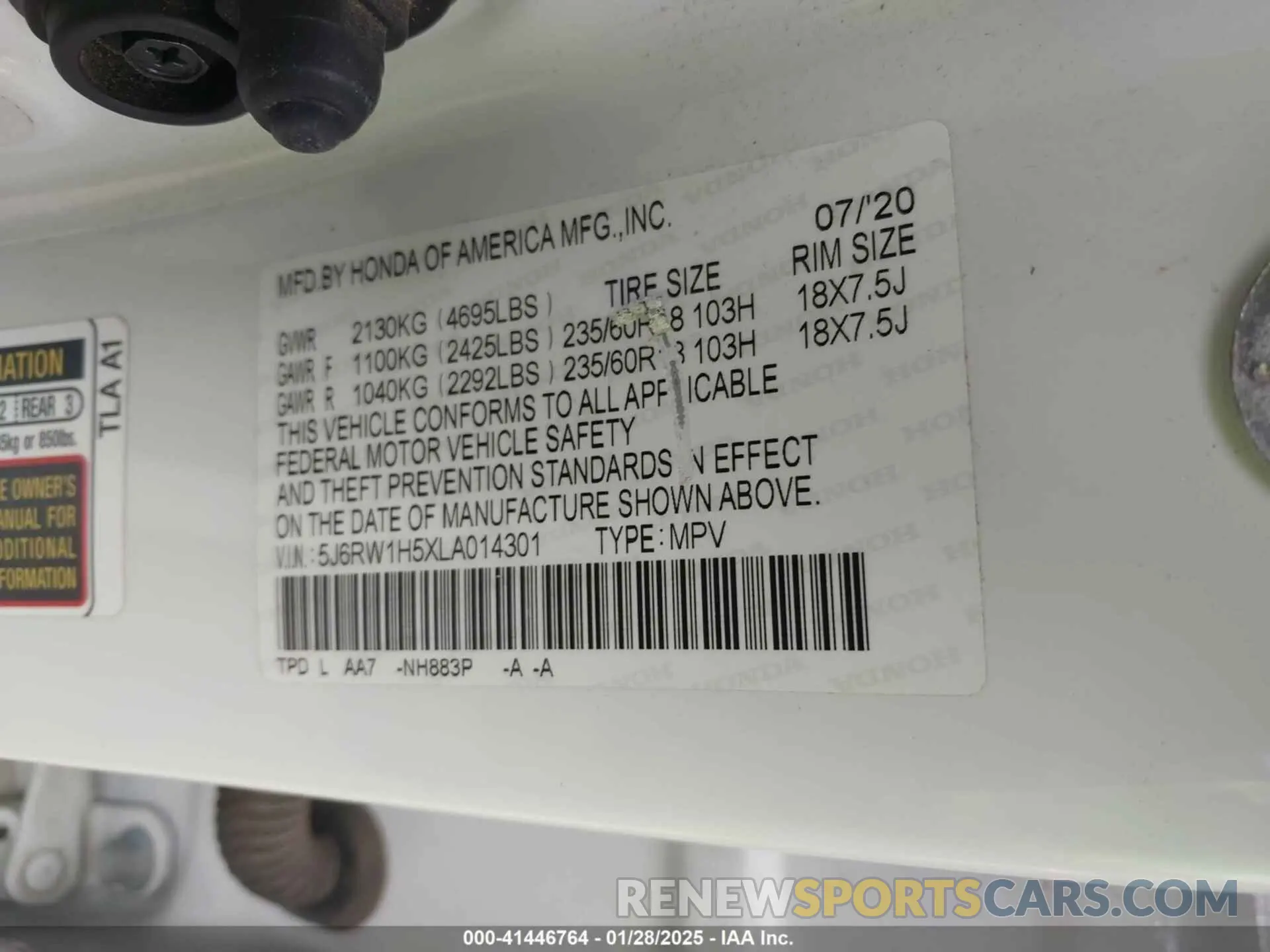 9 Фотография поврежденного автомобиля 5J6RW1H5XLA014301 HONDA CR-V 2020