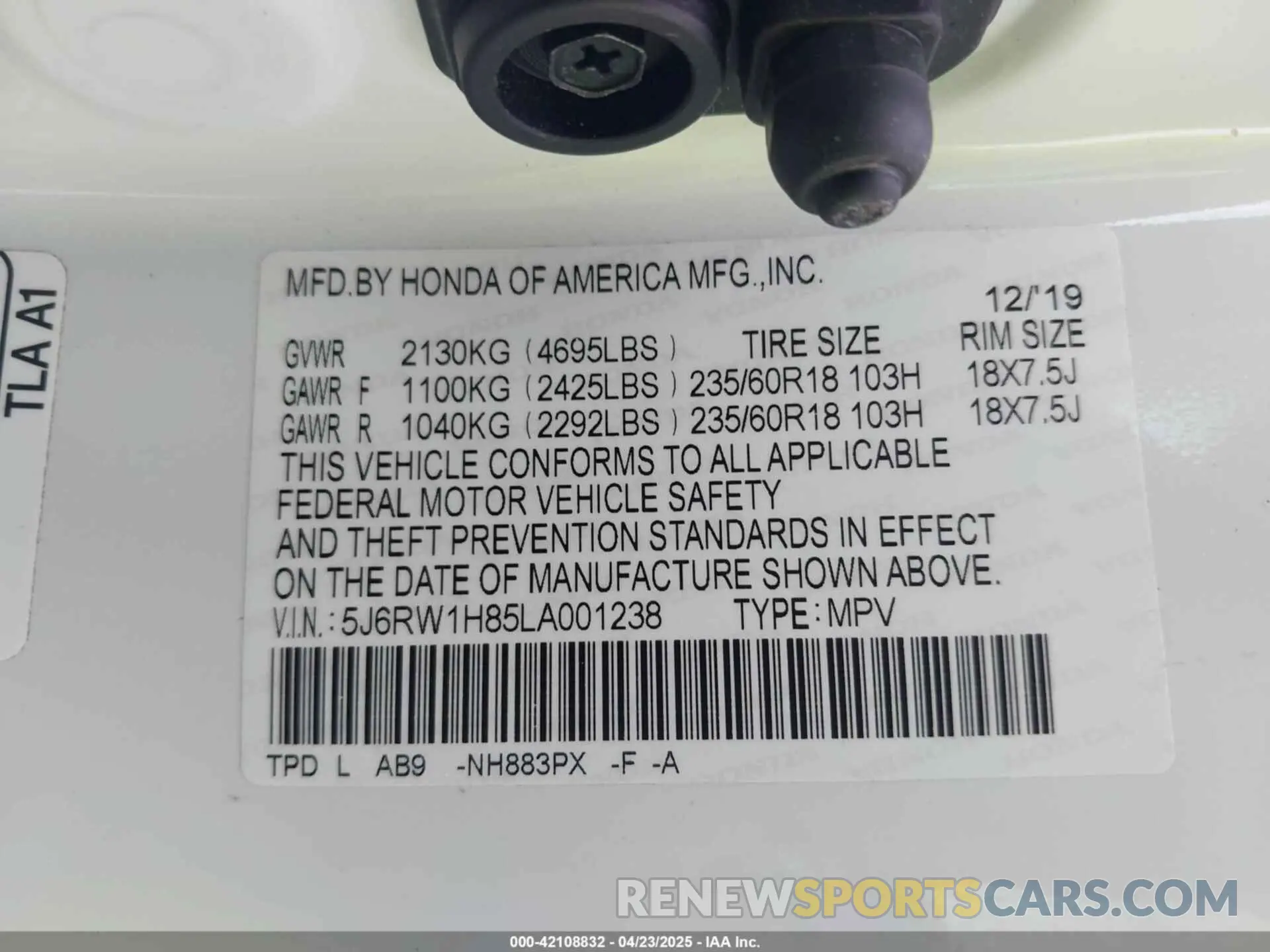 9 Photograph of a damaged car 5J6RW1H85LA001238 HONDA CR-V 2020
