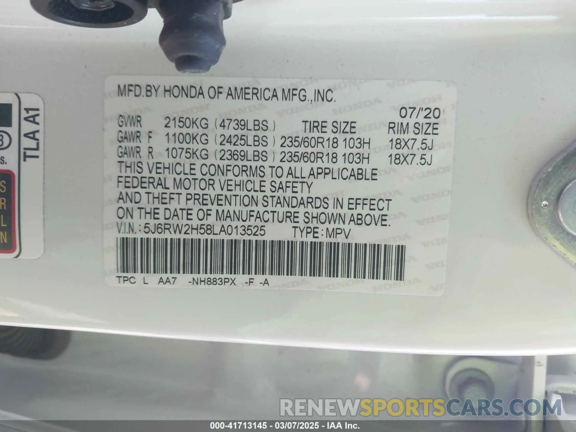 9 Photograph of a damaged car 5J6RW2H58LA013525 HONDA CR-V 2020