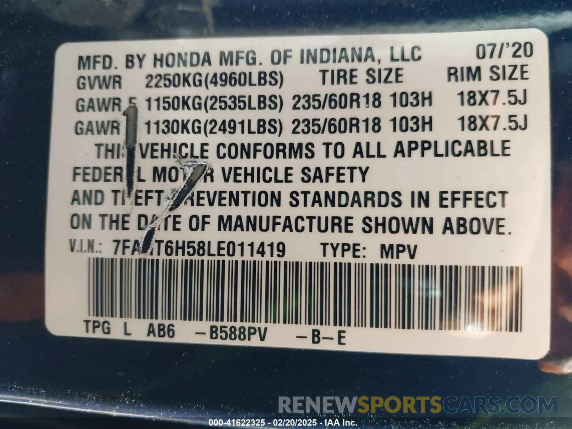 9 Photograph of a damaged car 7FART6H58LE011419 HONDA CR-V 2020