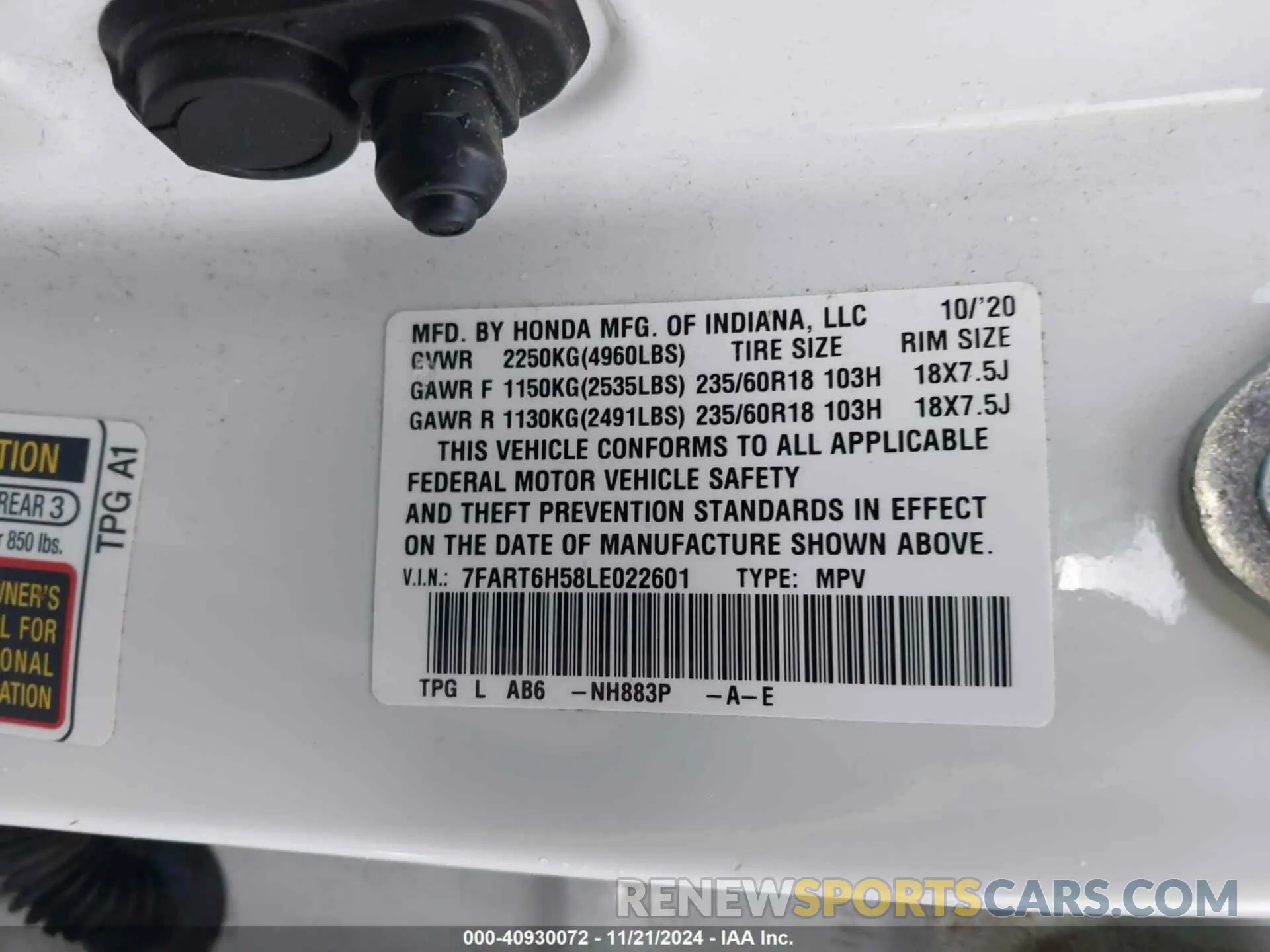 9 Photograph of a damaged car 7FART6H58LE022601 HONDA CR-V 2020