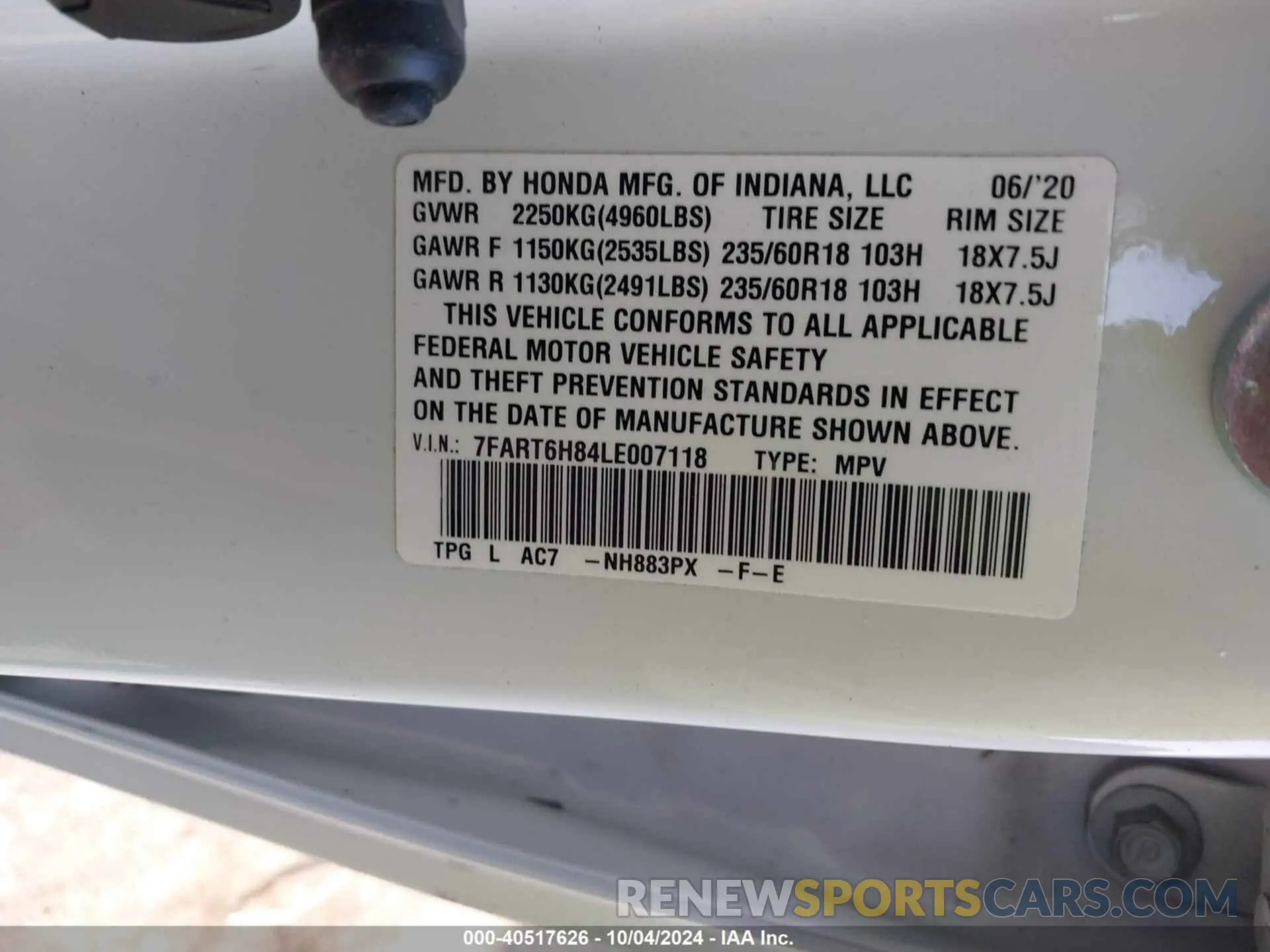 9 Фотография поврежденного автомобиля 7FART6H84LE007118 HONDA CR-V 2020