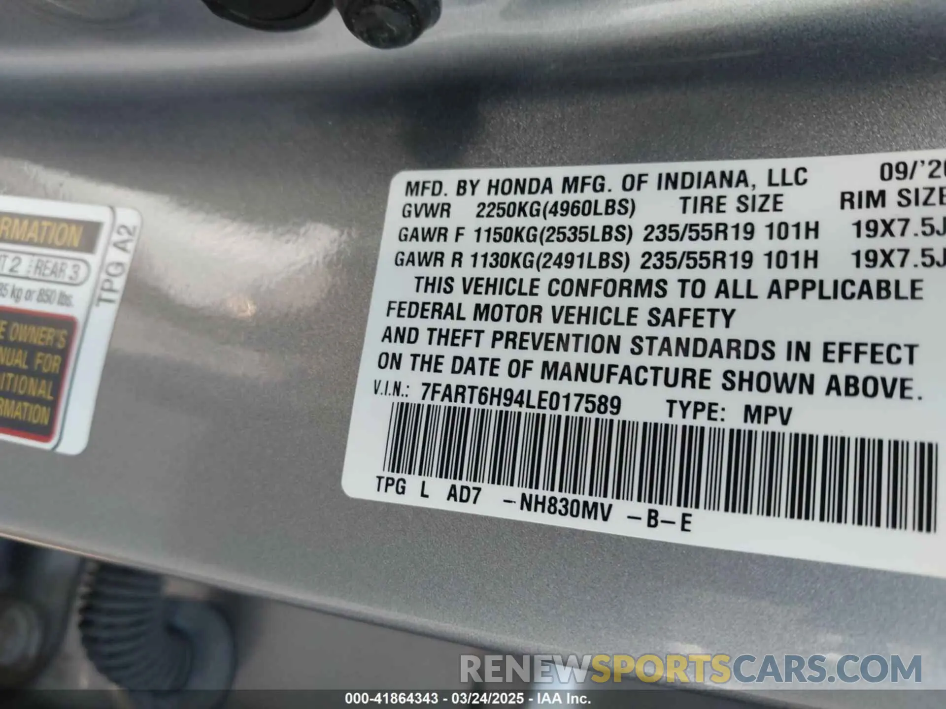 9 Photograph of a damaged car 7FART6H94LE017589 HONDA CR-V 2020