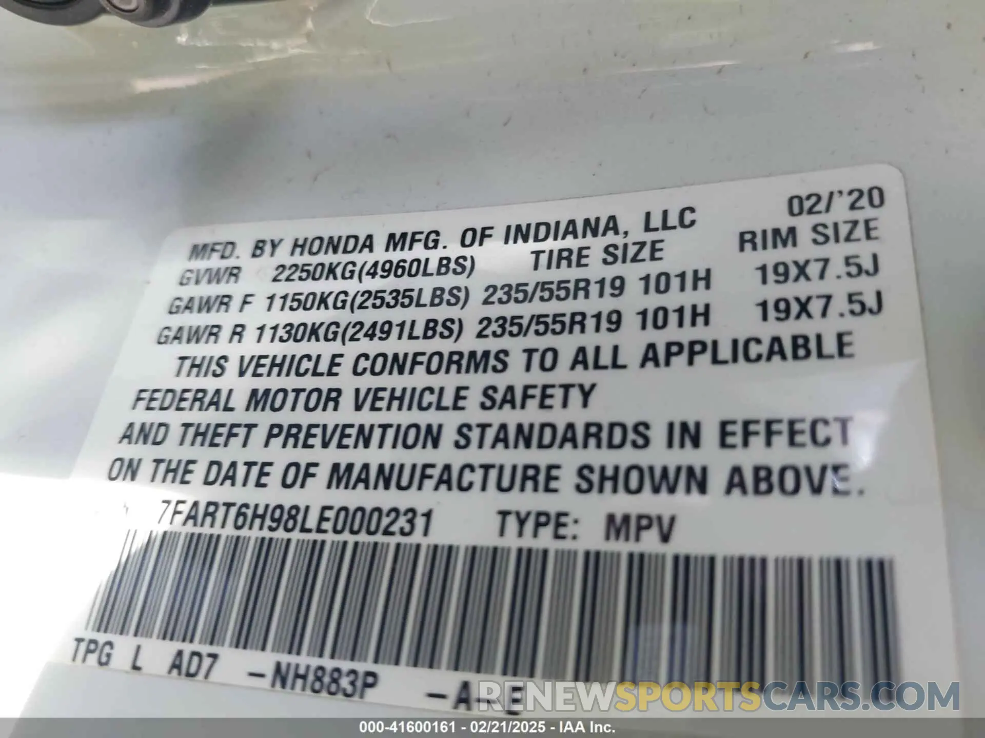 9 Фотография поврежденного автомобиля 7FART6H98LE000231 HONDA CR-V 2020