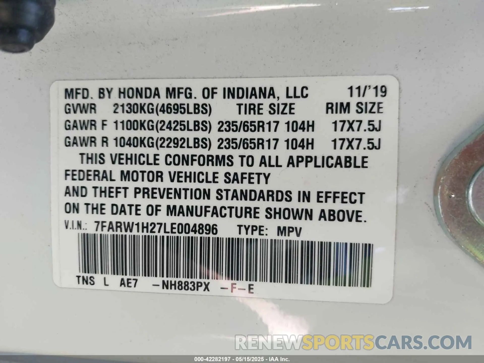9 Фотография поврежденного автомобиля 7FARW1H27LE004896 HONDA CR-V 2020