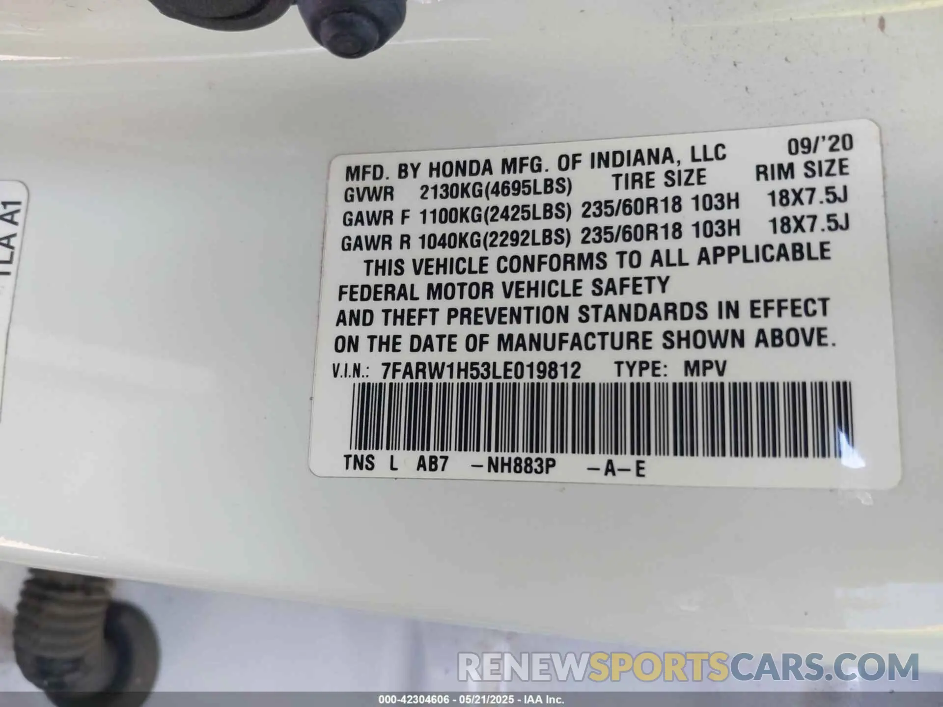 9 Фотография поврежденного автомобиля 7FARW1H53LE019812 HONDA CR-V 2020