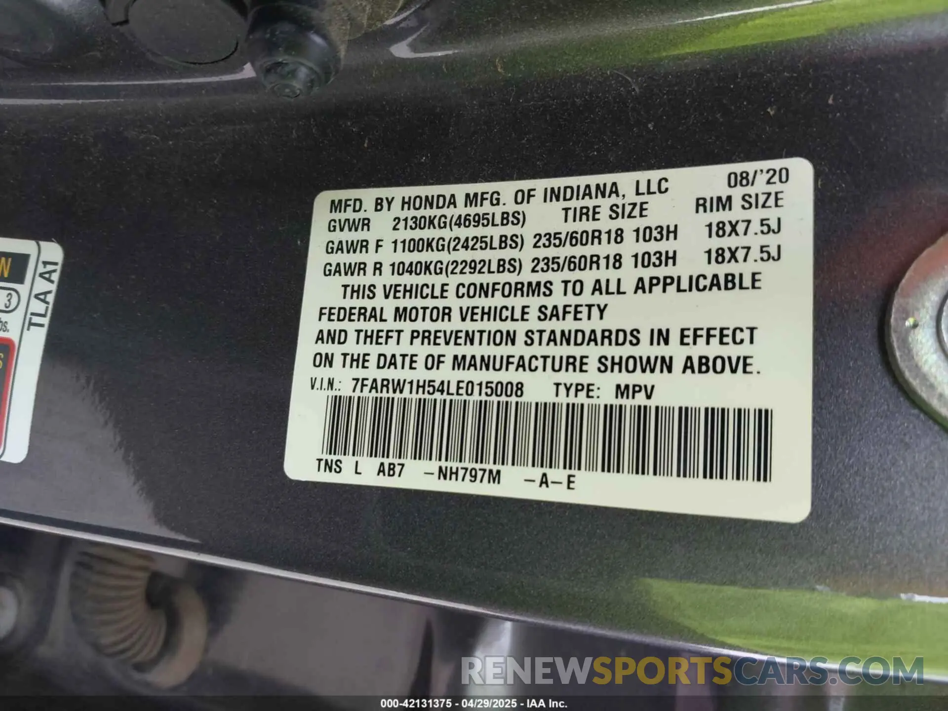 9 Фотография поврежденного автомобиля 7FARW1H54LE015008 HONDA CR-V 2020