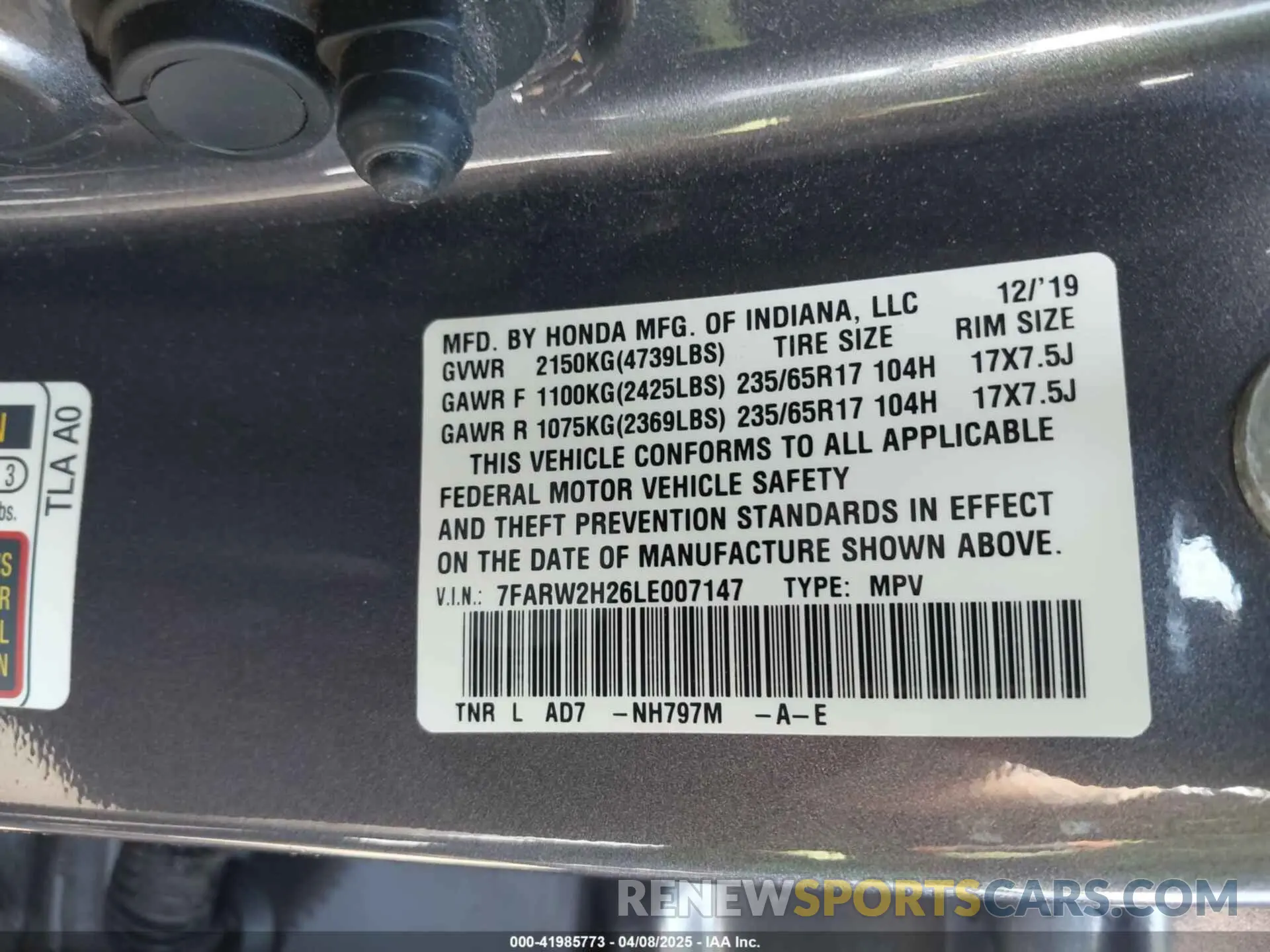 9 Фотография поврежденного автомобиля 7FARW2H26LE007147 HONDA CR-V 2020
