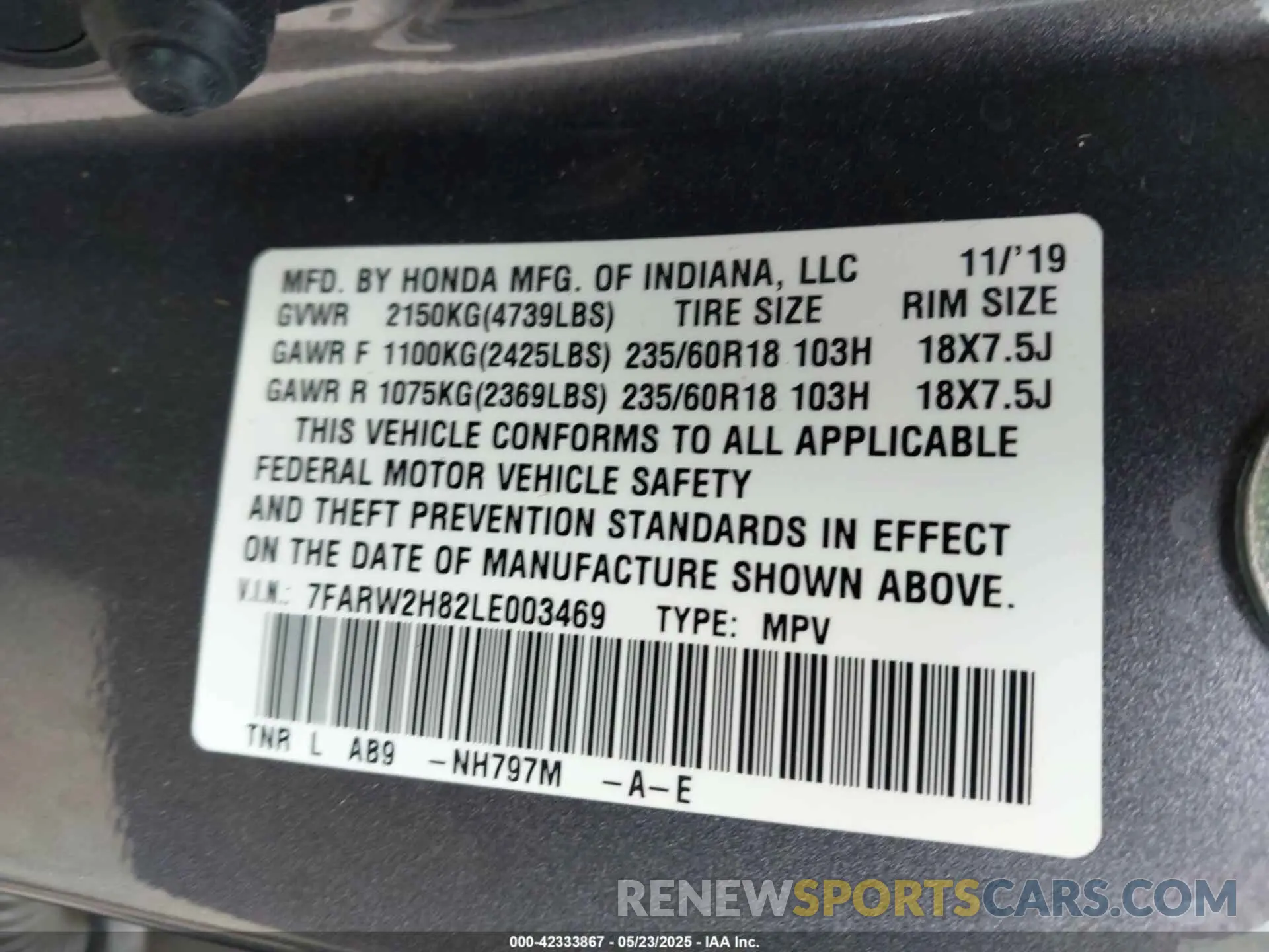 9 Photograph of a damaged car 7FARW2H82LE003469 HONDA CR-V 2020