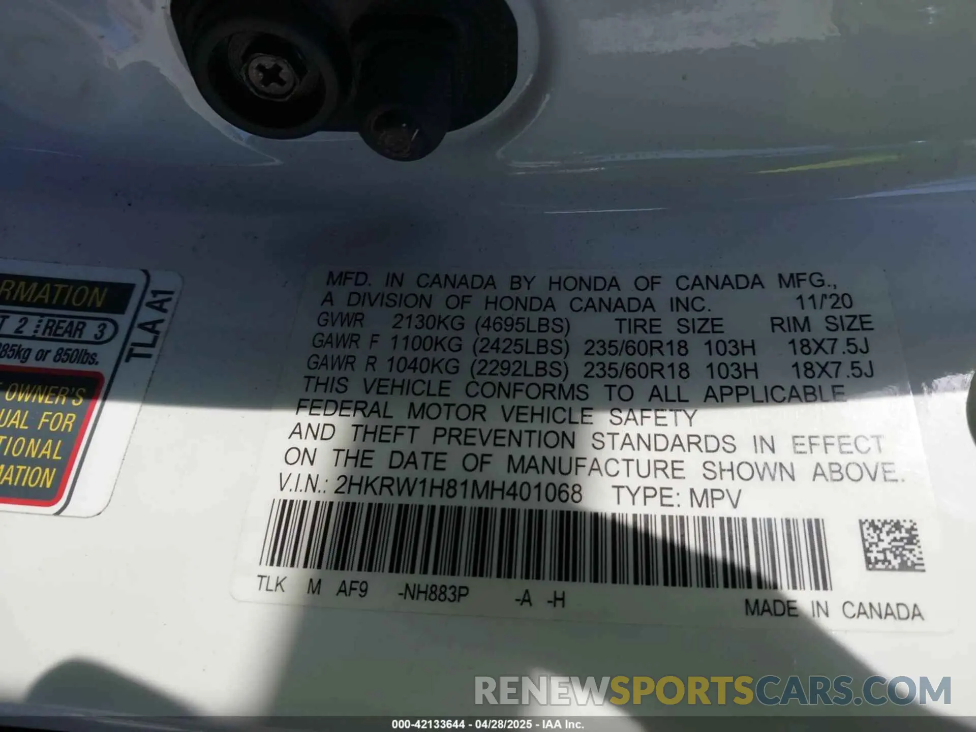 9 Фотография поврежденного автомобиля 2HKRW1H81MH401068 HONDA CR-V 2021