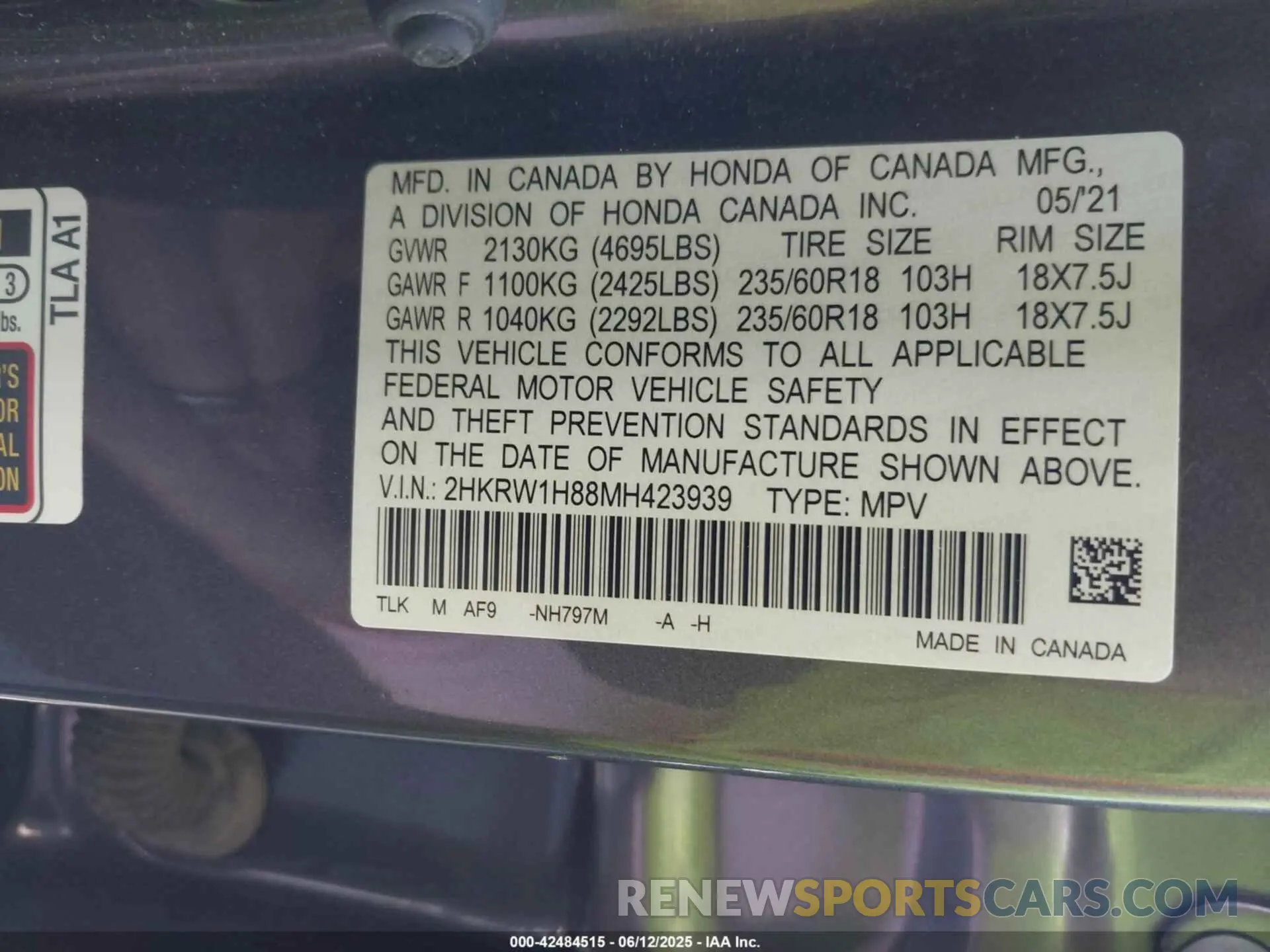 9 Photograph of a damaged car 2HKRW1H88MH423939 HONDA CR-V 2021