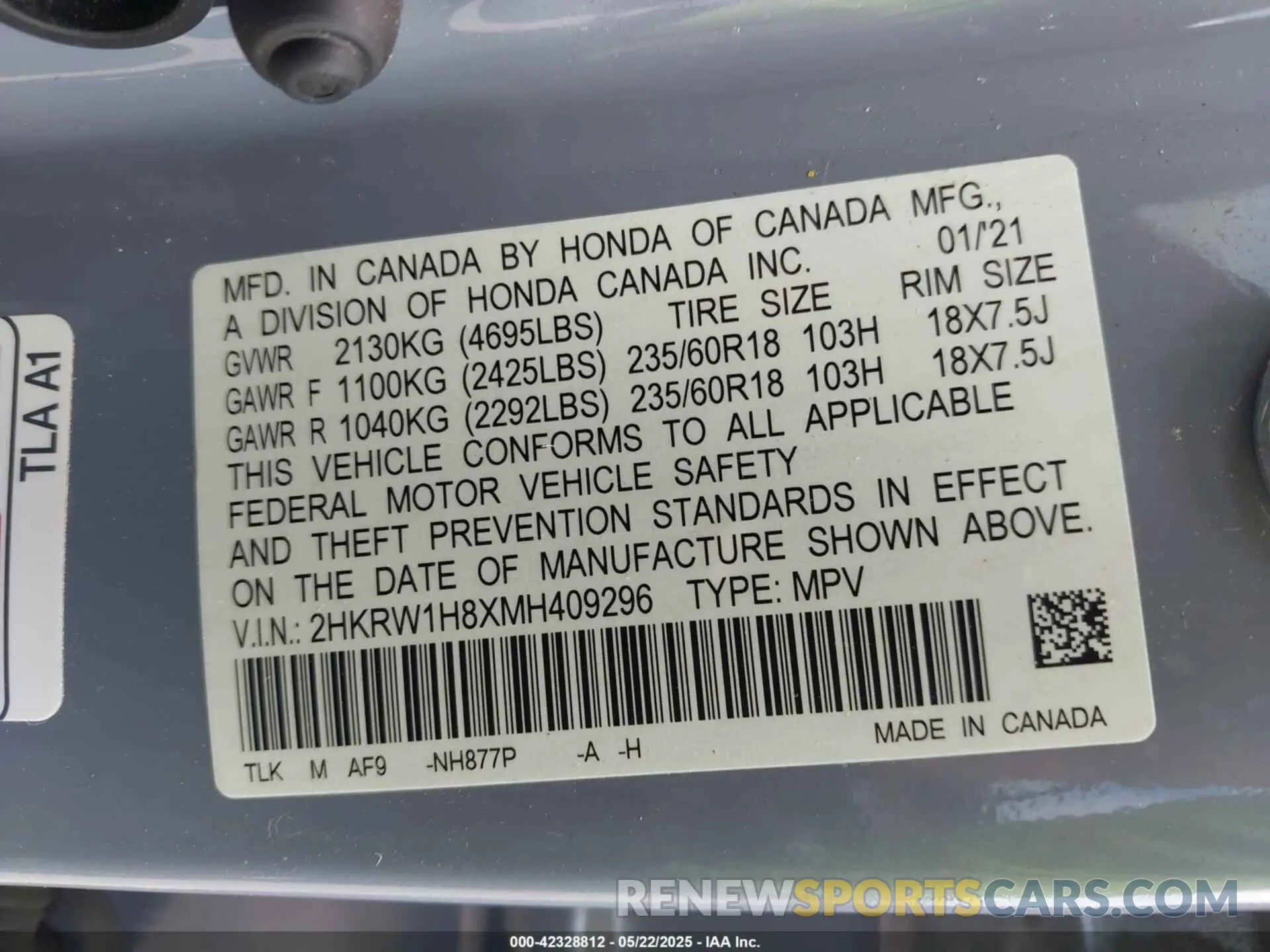 9 Photograph of a damaged car 2HKRW1H8XMH409296 HONDA CR-V 2021