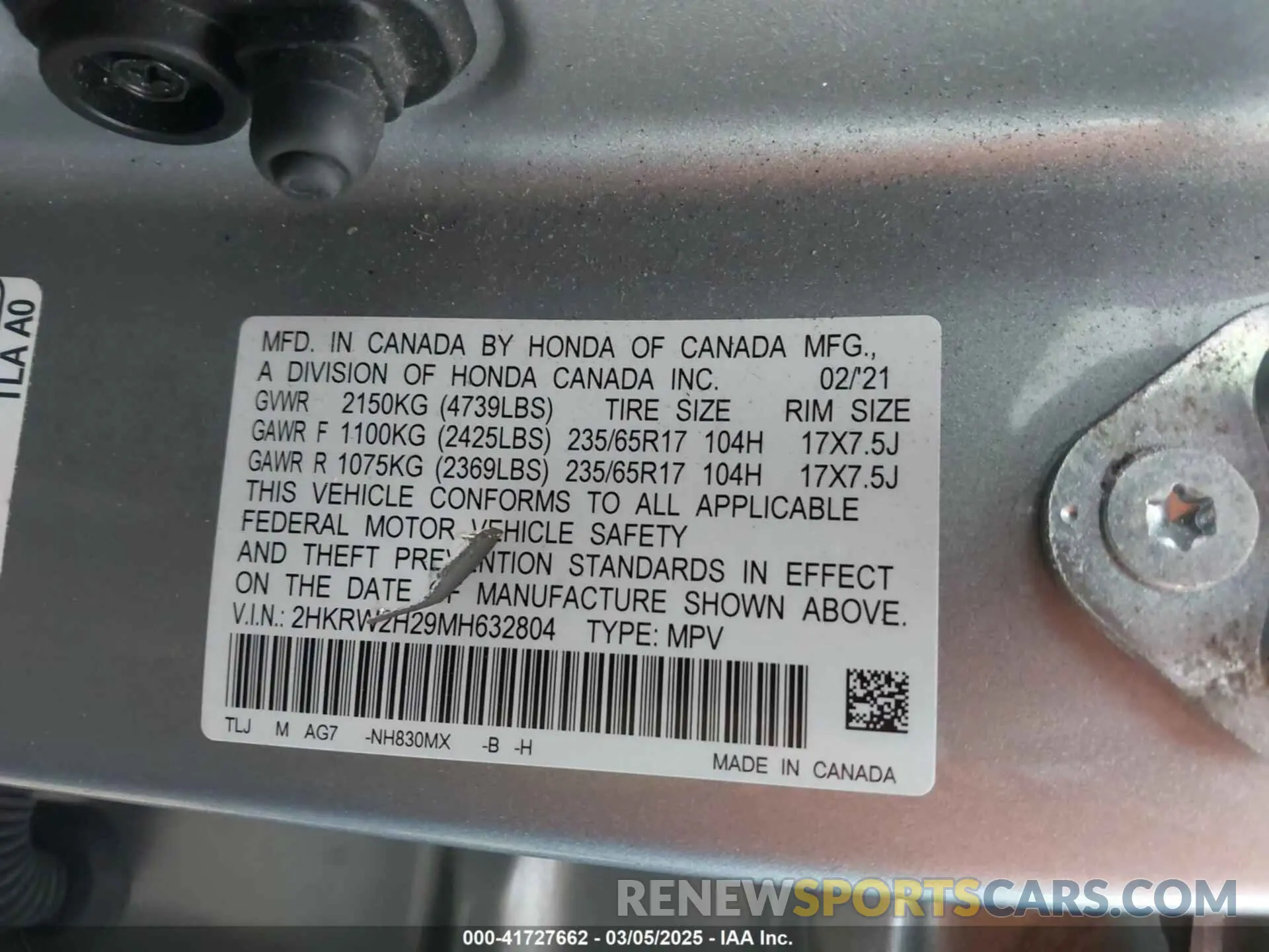 9 Photograph of a damaged car 2HKRW2H29MH632804 HONDA CR-V 2021
