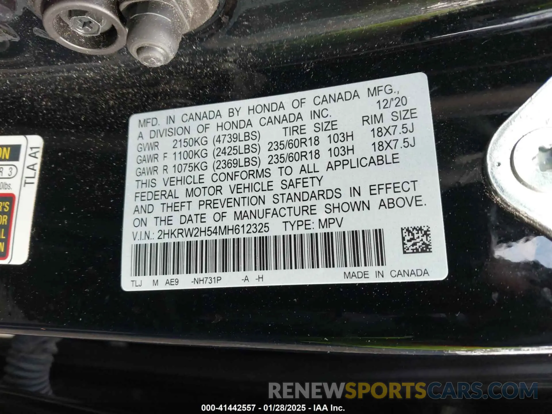 9 Фотография поврежденного автомобиля 2HKRW2H54MH612325 HONDA CR-V 2021