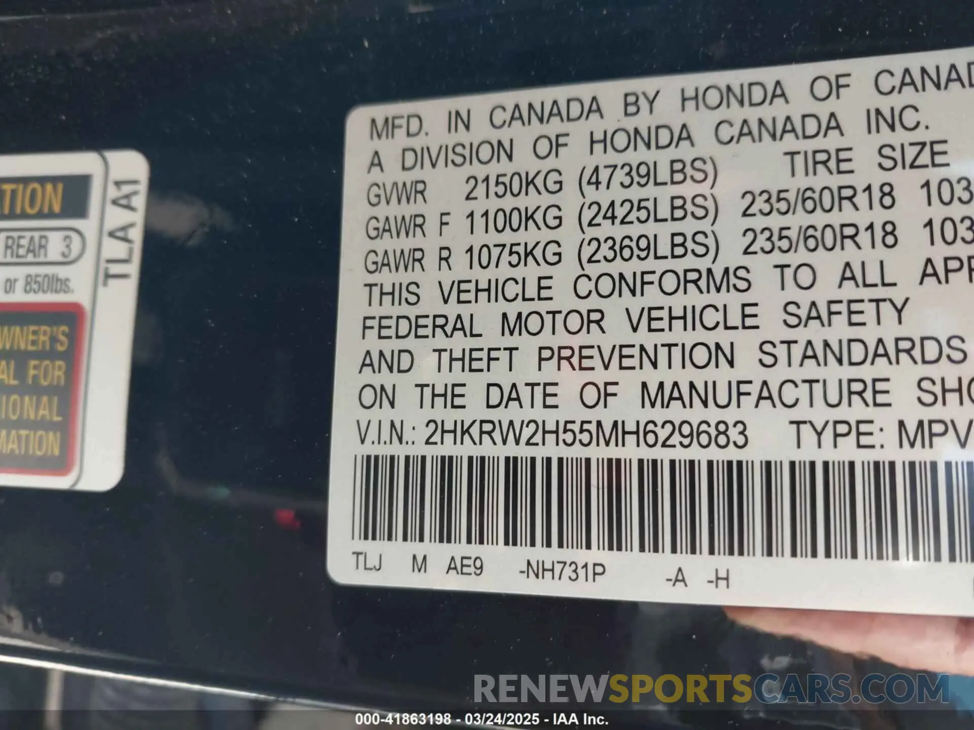 9 Photograph of a damaged car 2HKRW2H55MH629683 HONDA CR-V 2021