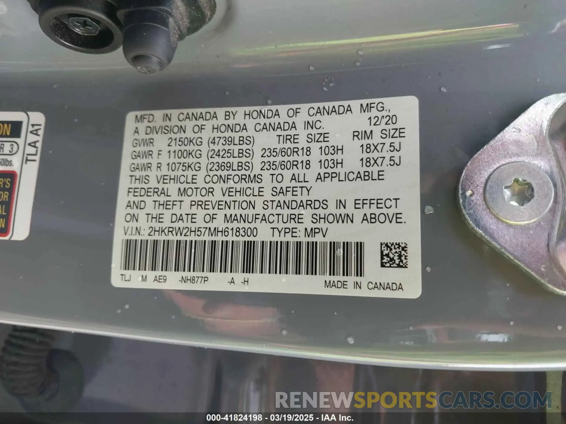 9 Photograph of a damaged car 2HKRW2H57MH618300 HONDA CR-V 2021